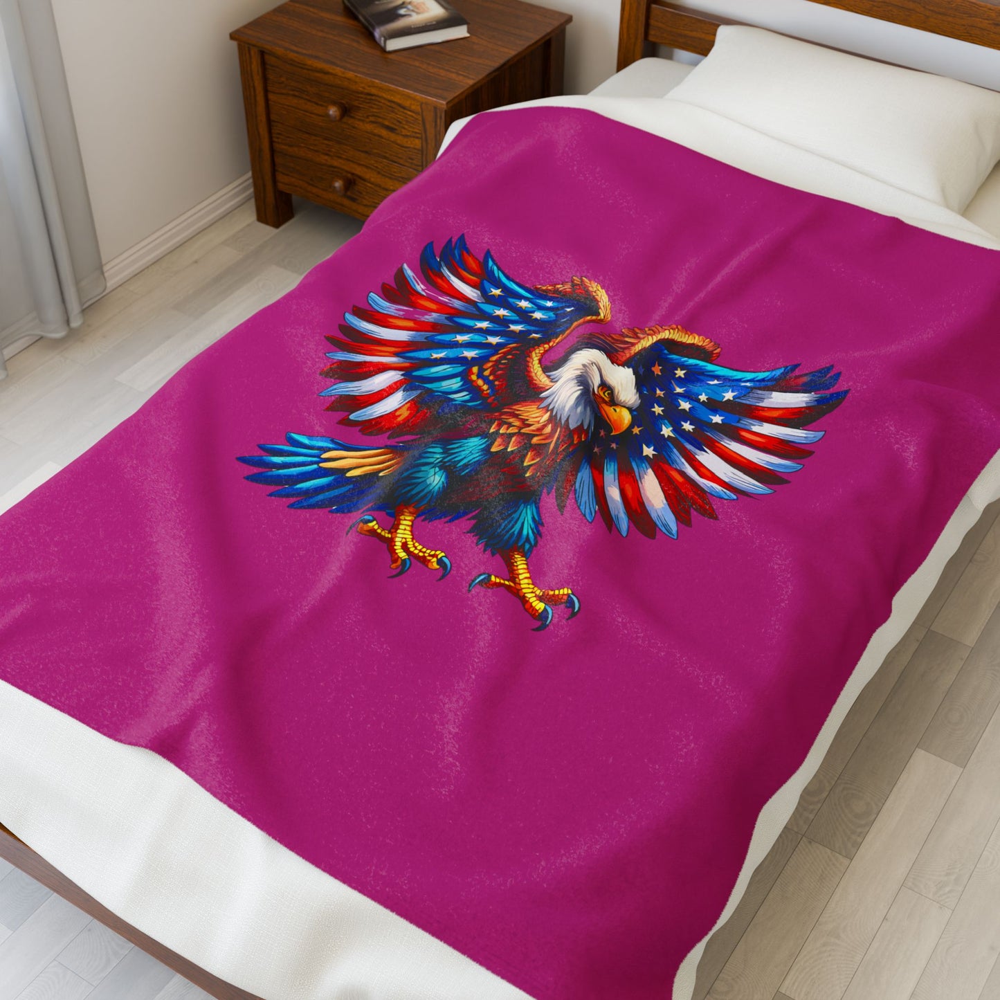 Princess Grace Patriotic Eagle Velveteen Plush Blanket Cozy American Flag Throw for Outdoor Events