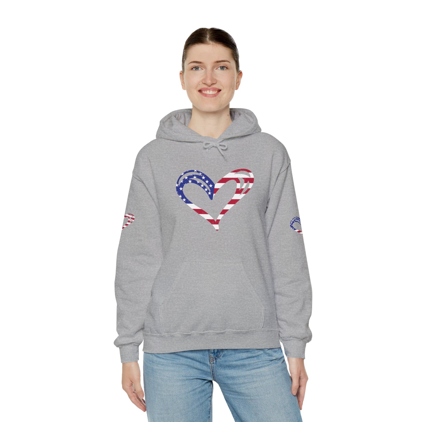 Princess Grace Patriotic Heart Unisex Hoodie Comfortable Heavy Blend Sweatshirt for Independence Day and Everyday Wear
