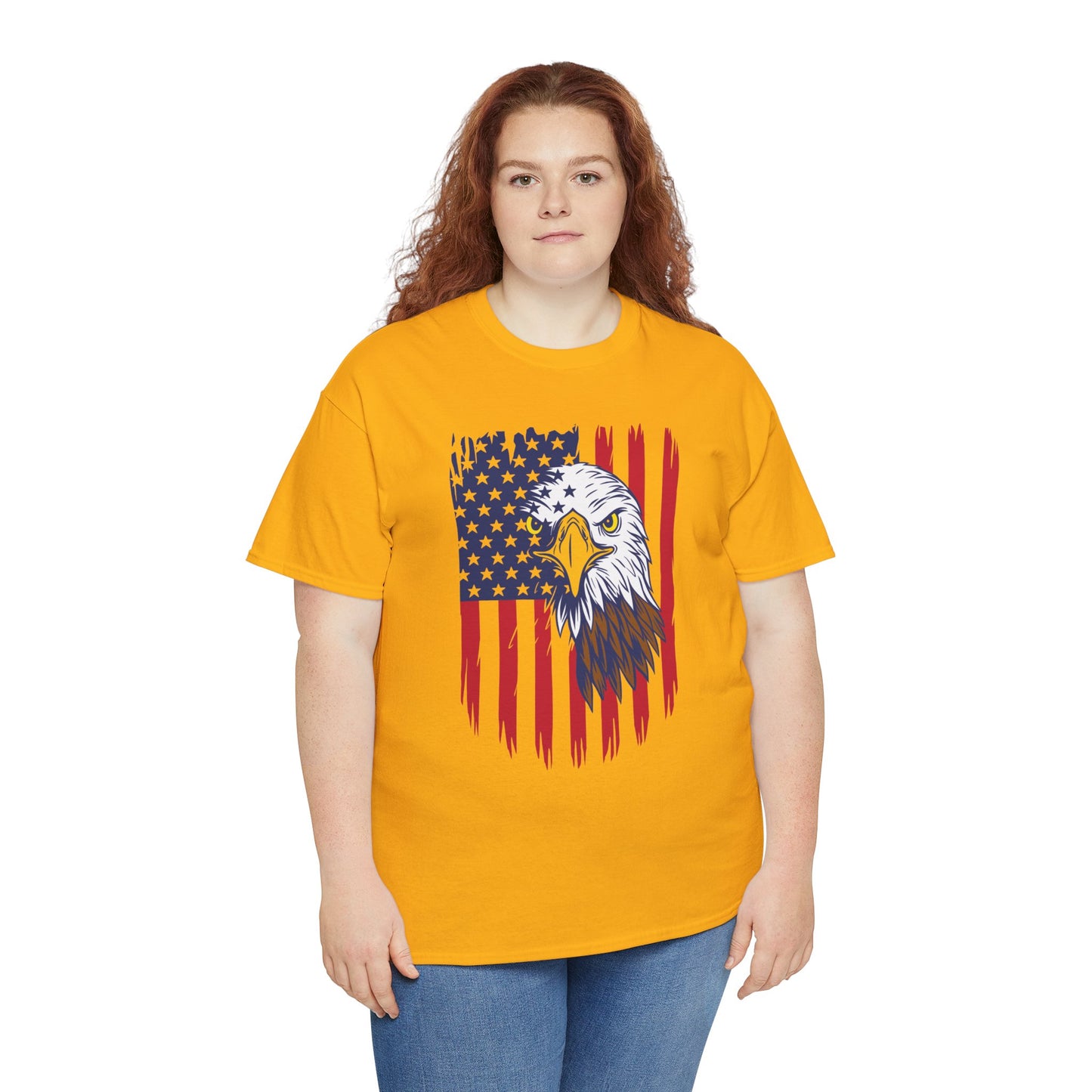 Princess Grace Eagle & American Flag Unisex Heavy Cotton Tee Patriotic Apparel for All Occasions
