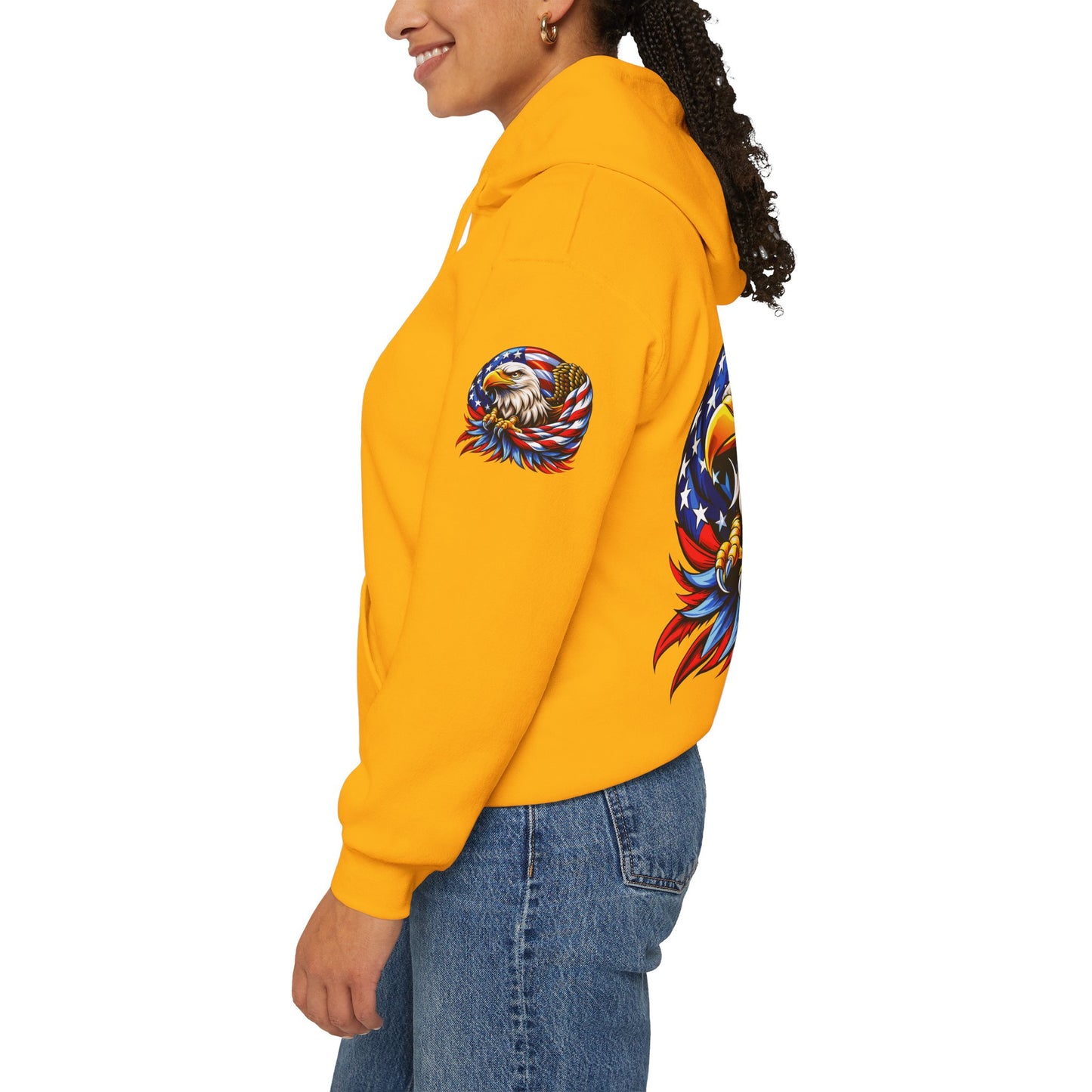 Princess Grace Patriotic Eagle Hoodie Unisex Heavy Blend Sweatshirt with American Flag Design
