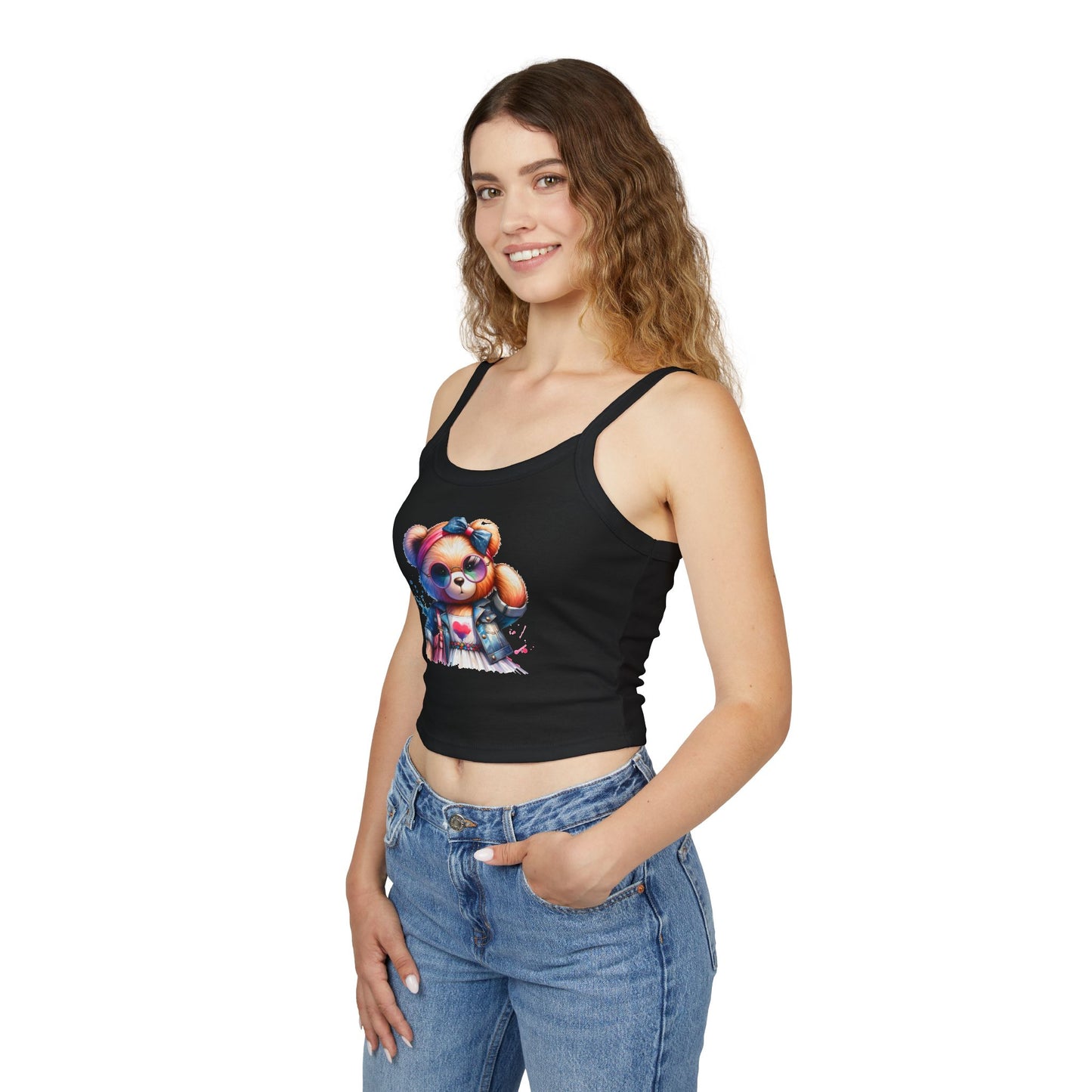 Princess Grace Cute Graphic Spaghetti Strap Tank Top with Trendy Bear Design