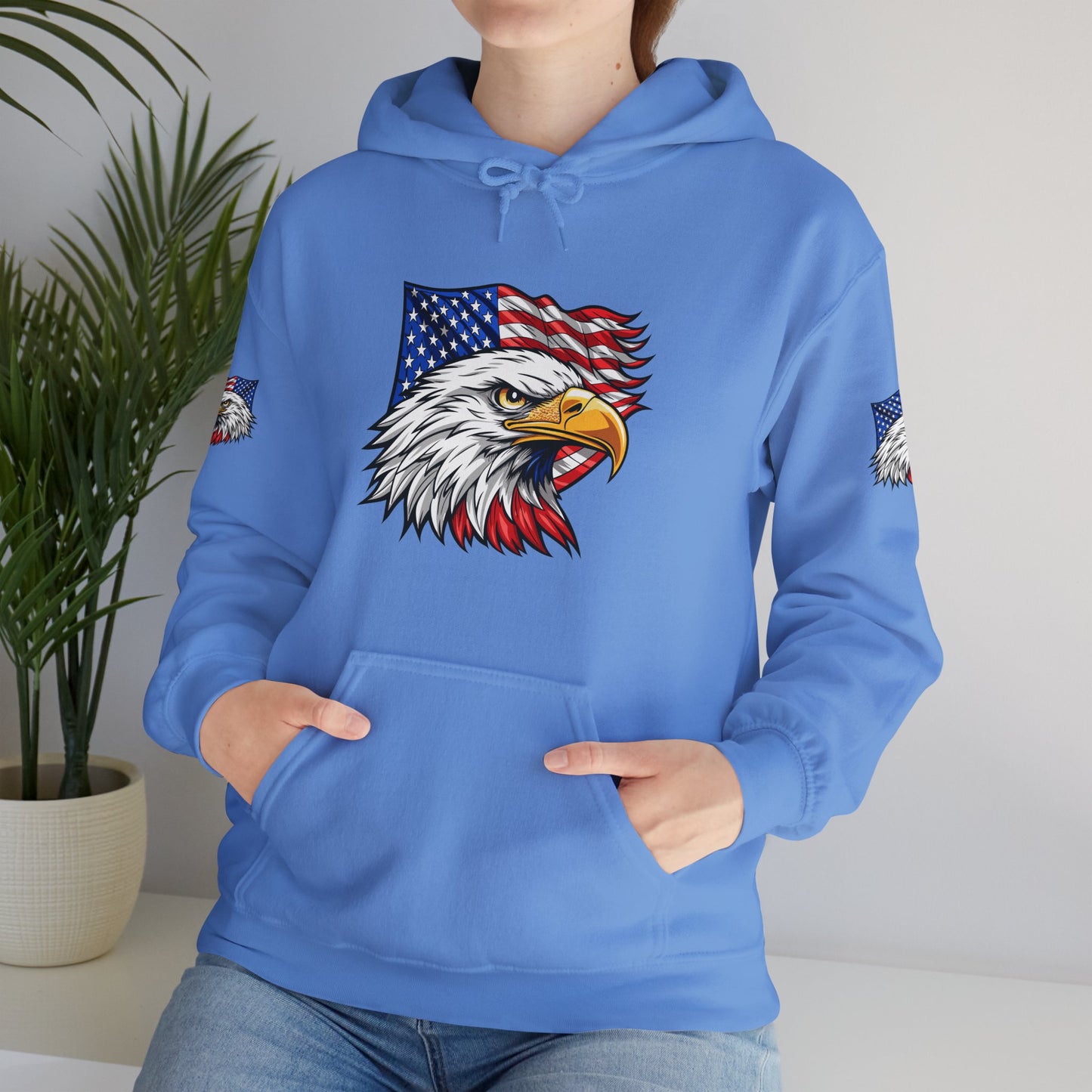 Princess Grace Patriotic Eagle Hoodie Unisex Heavy Blend Sweatshirt with American Flag Design