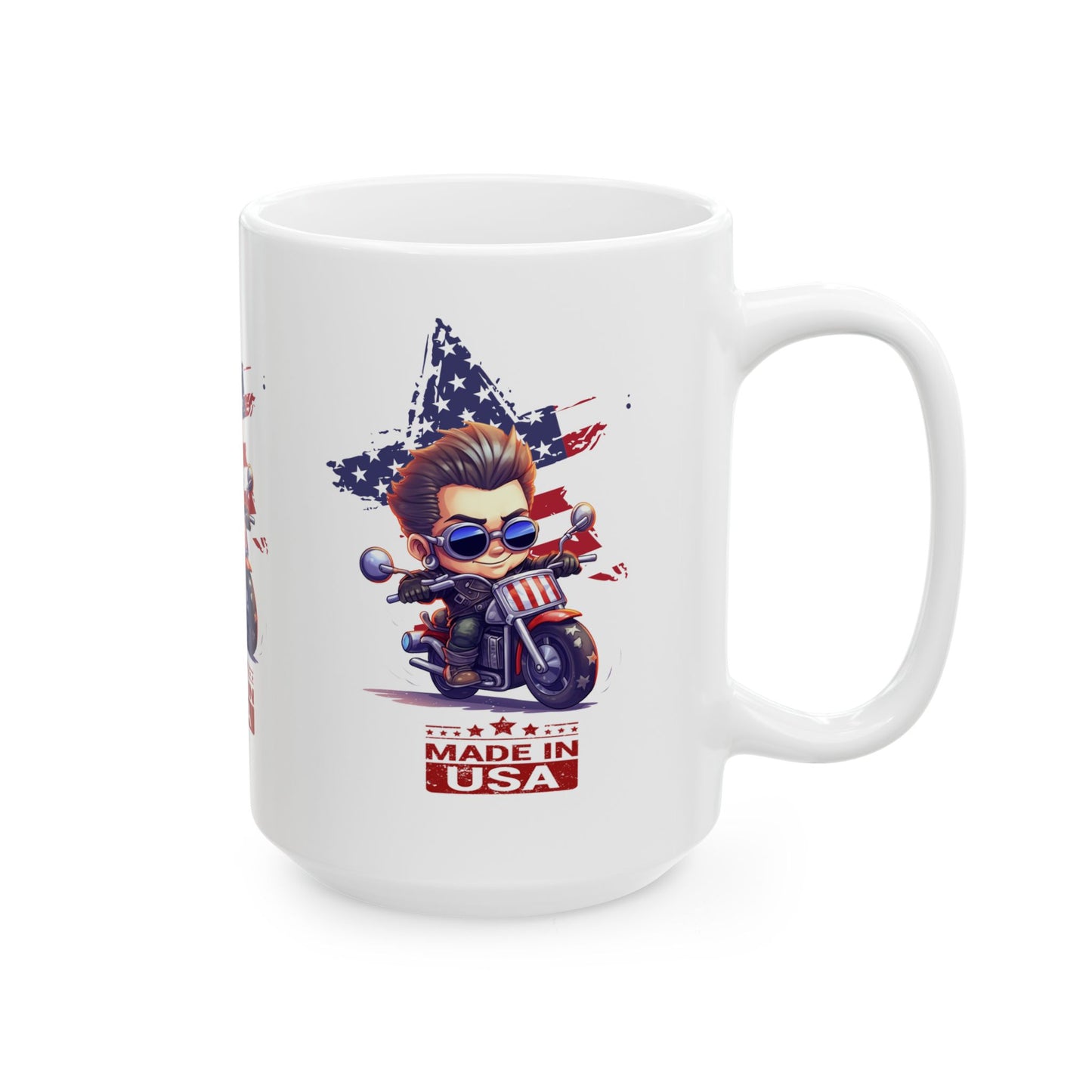 Princess Grace Patriotic Biker Ceramic Mug Made in USA Design (11oz & 15oz)