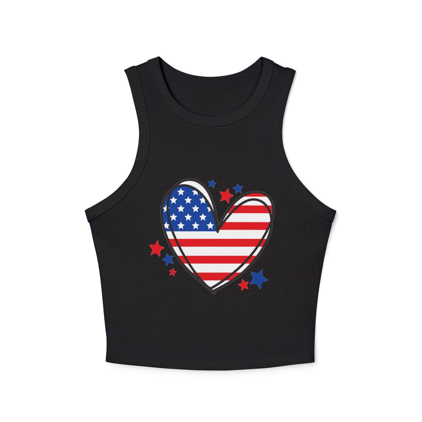 Princess Grace USA Heart Graphic Racer Tank Top for Women Patriotic 4th of July Apparel