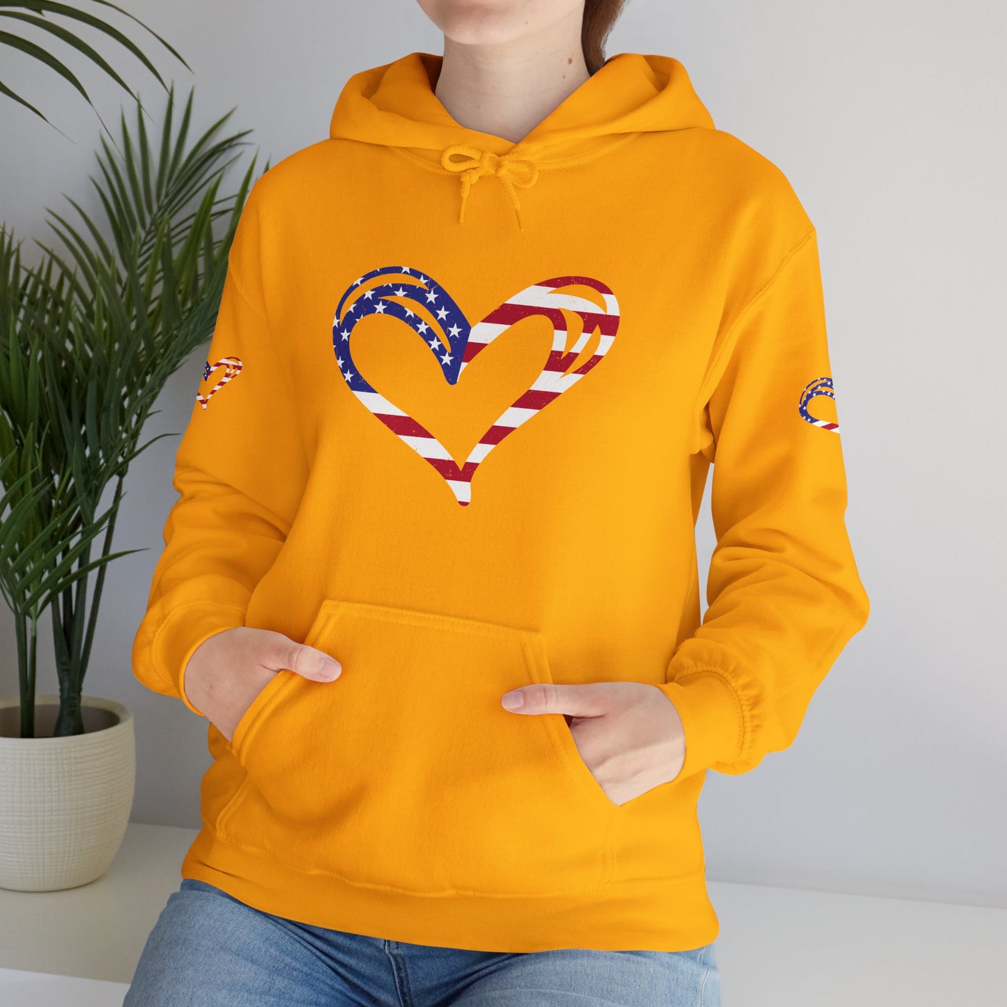 Princess Grace Patriotic Heart Unisex Hoodie Comfortable Heavy Blend Sweatshirt for Independence Day and Everyday Wear