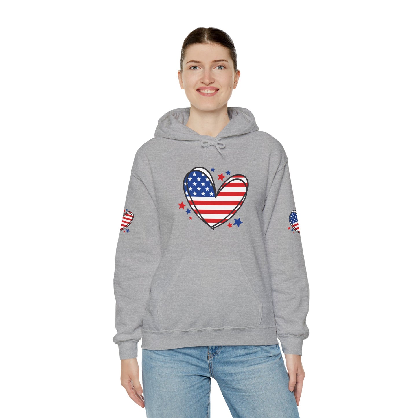 Princess Grace Patriotic Heart Hoodie Unisex Heavy Blend Hooded Sweatshirt for Independence Day & Year Round Love