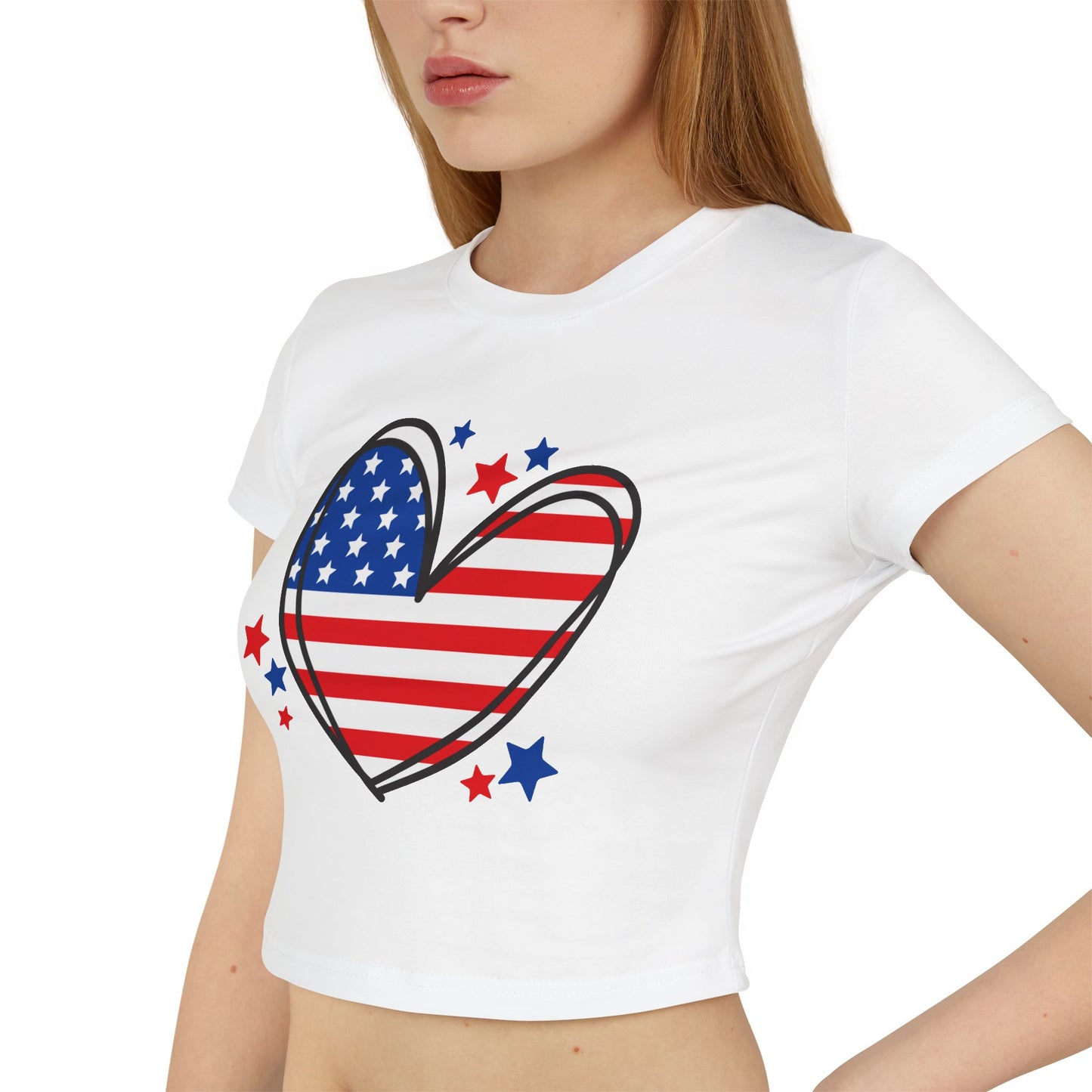 Princess Grace Patriotic Women's Baby Tee with Heart & USA Design
