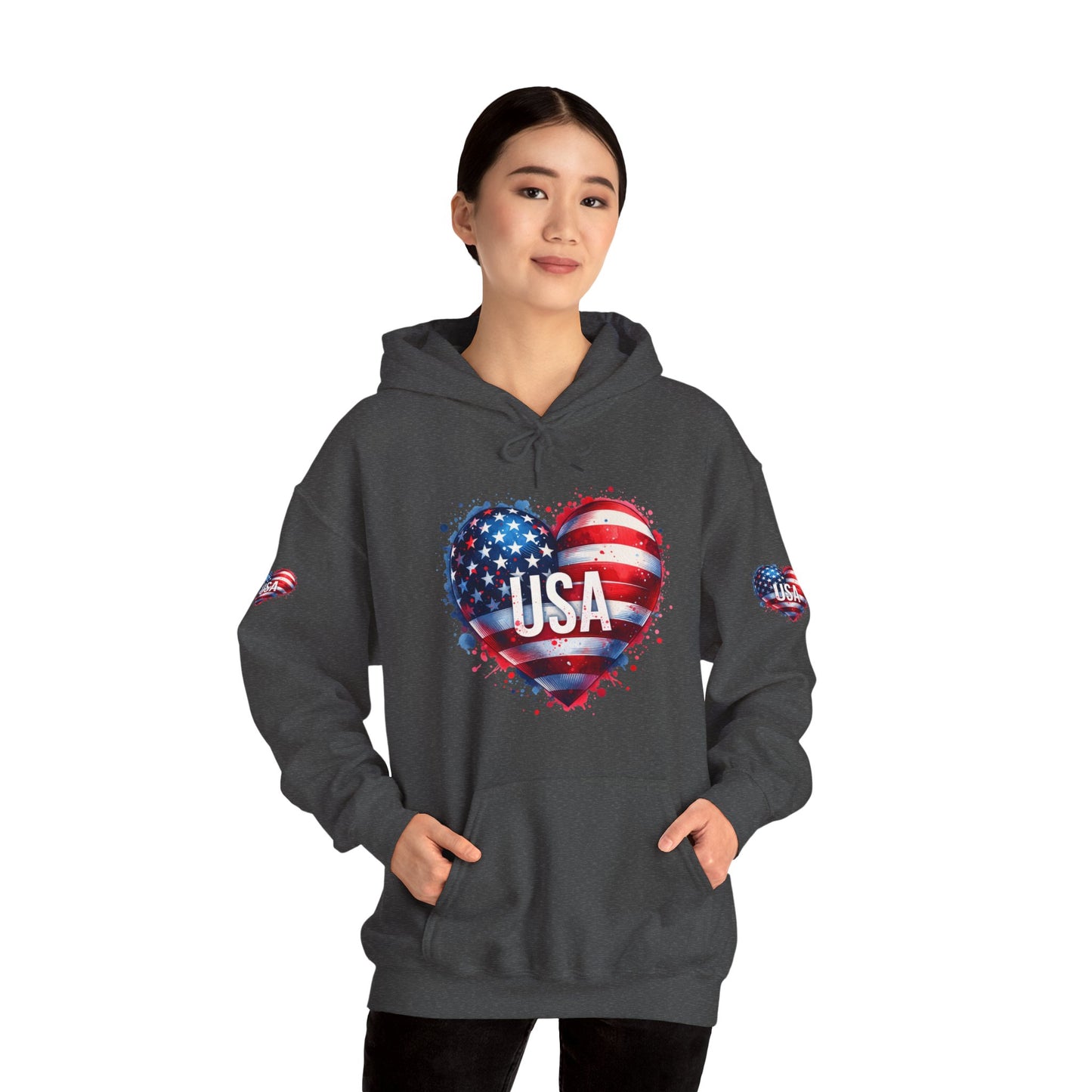 Princess Grace Patriotic Heart Hoodie for USA Lovers Unisex Heavy Blend