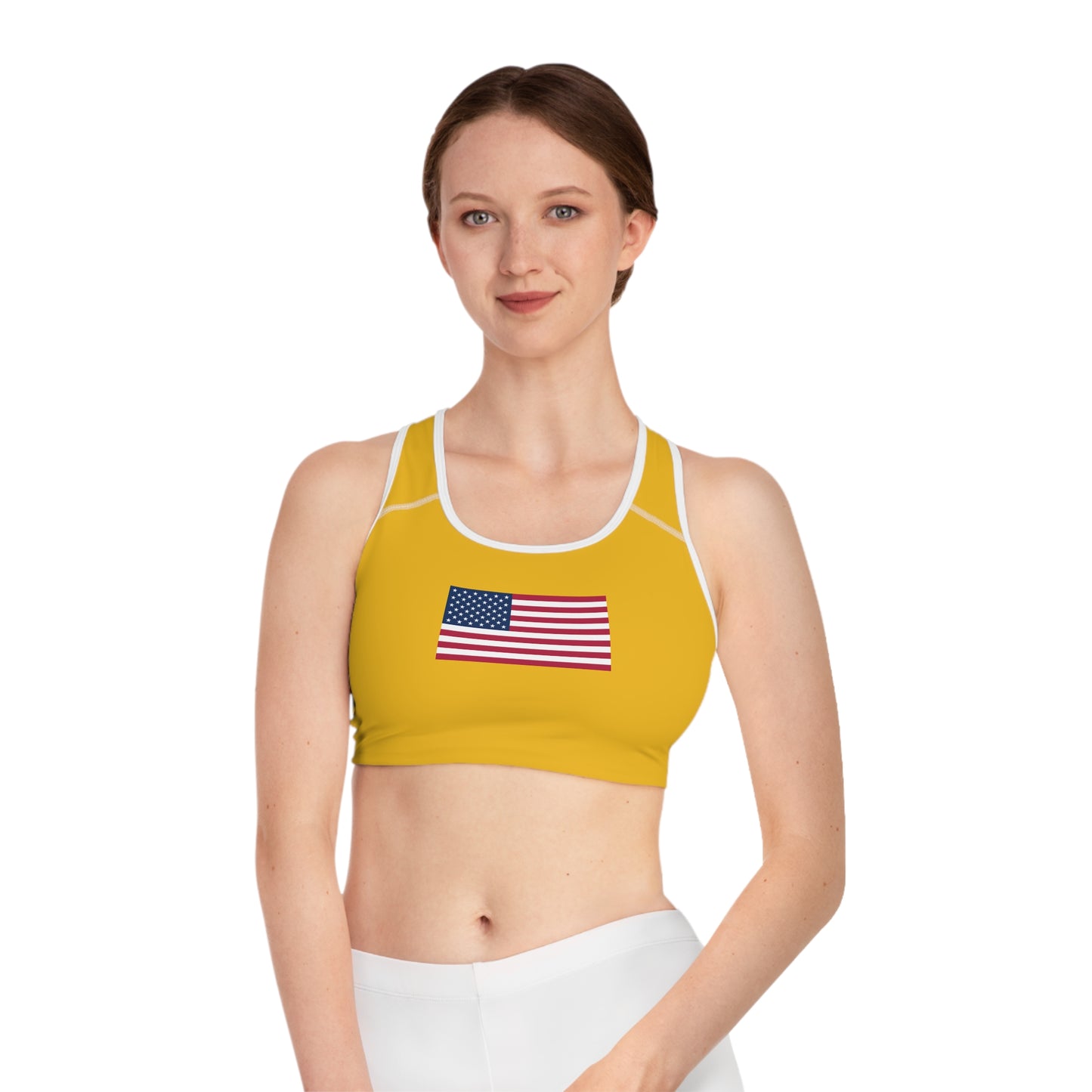 Princess Grace American Flag Sports Bra Perfect for Gym & Patriotism