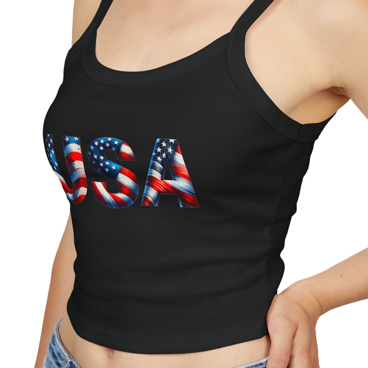 Princess Grace USA Flag Women's Spaghetti Strap Tank Top Patriotic Summer Wear