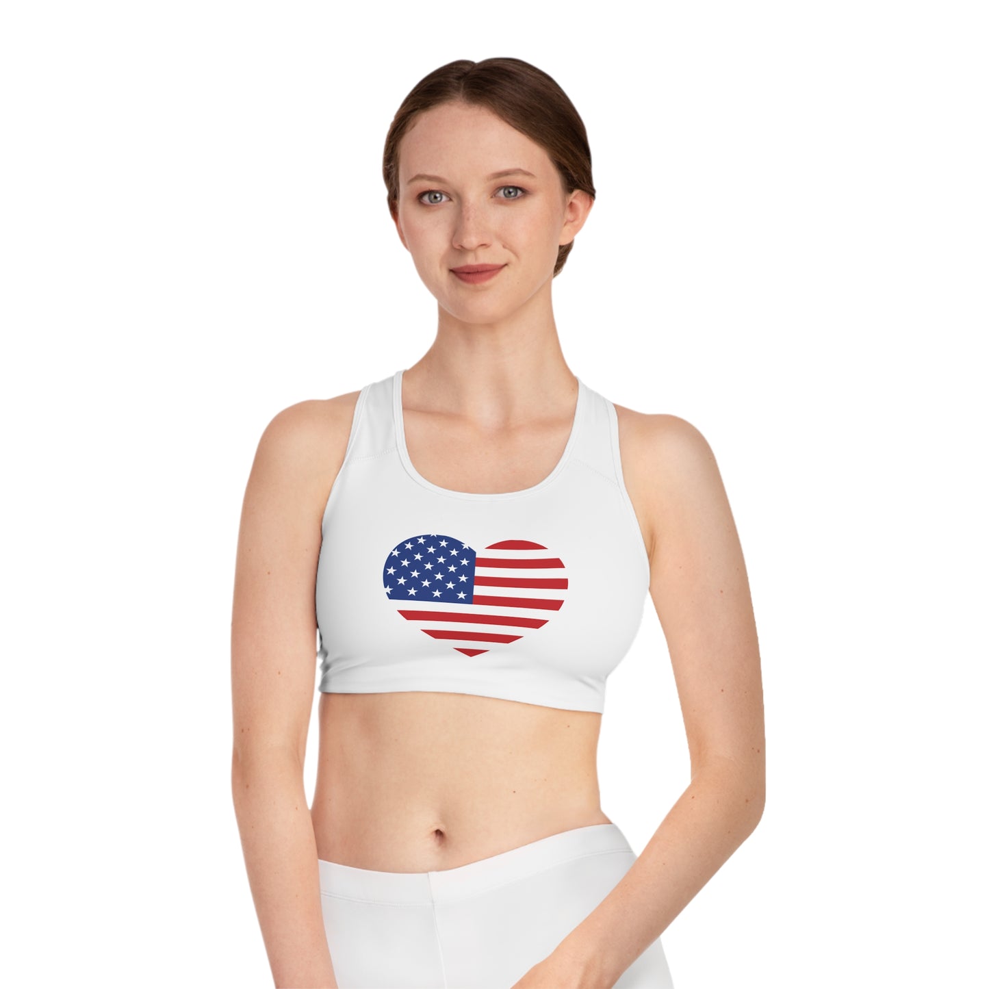 Princess Grace Patriotic Heart Sports Bra USA Design for Fitness and Independence Day