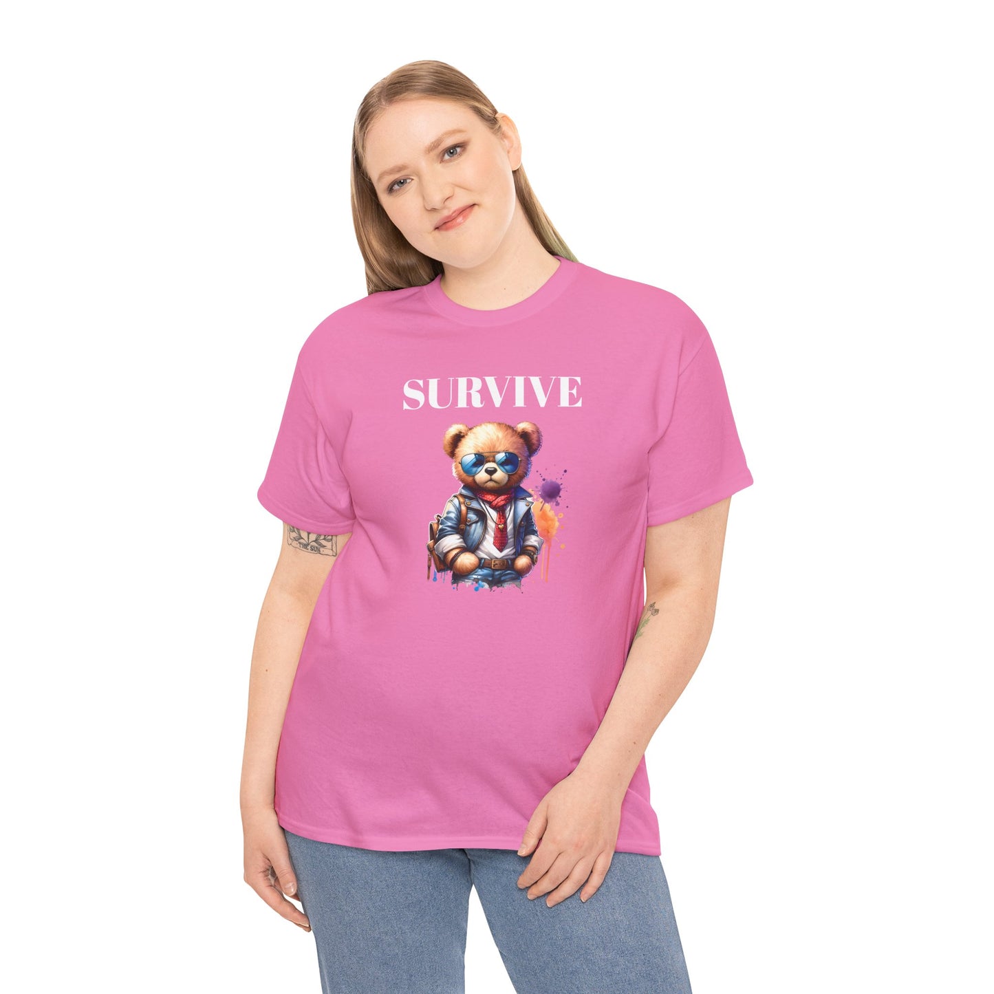 Princess Grace Survive Graphic Unisex Heavy Cotton Tee Streetwear Style with Bear Design