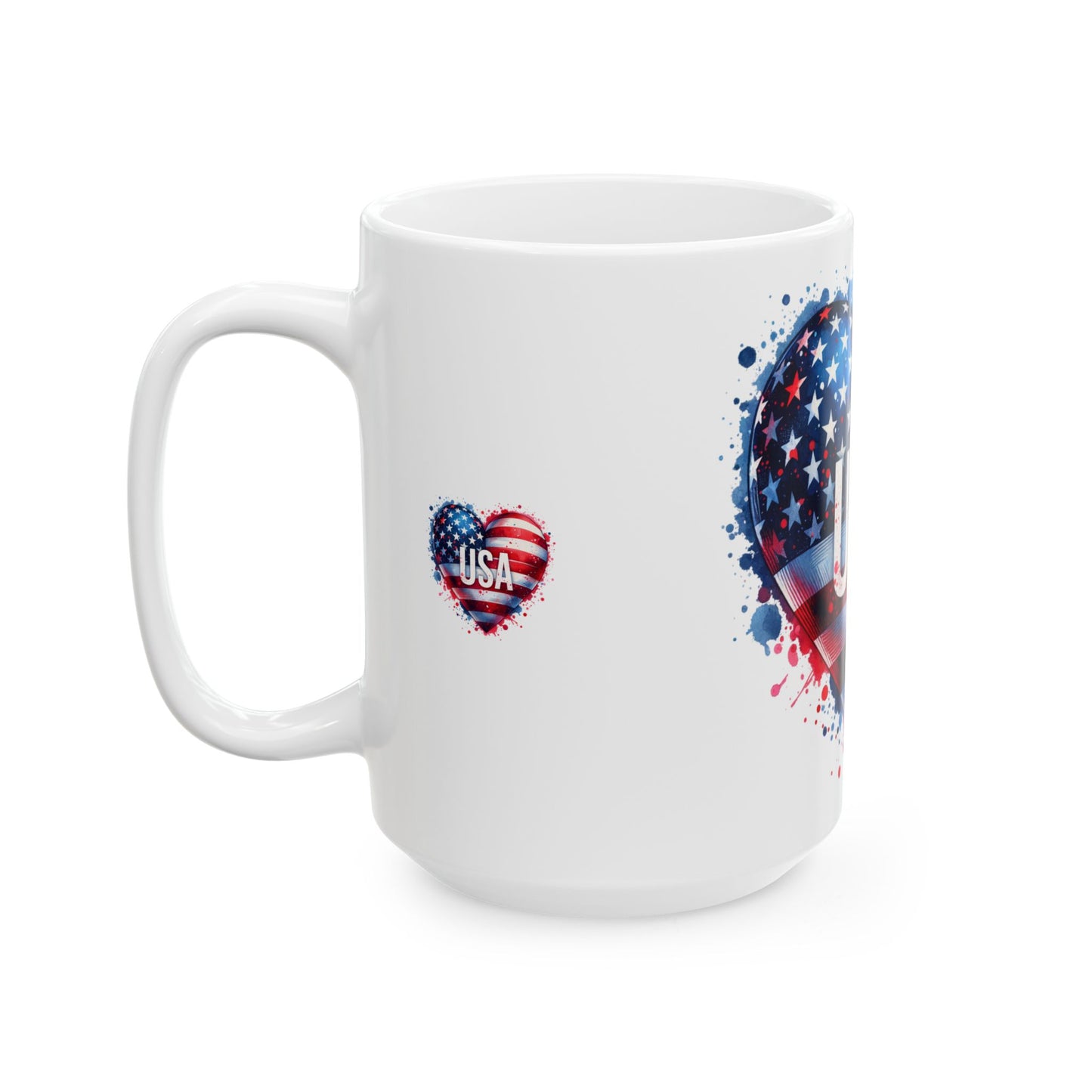 Princess Grace USA Heart Ceramic Mug 11oz & 15oz Patriot Gift for Independence Day & Everyday Use