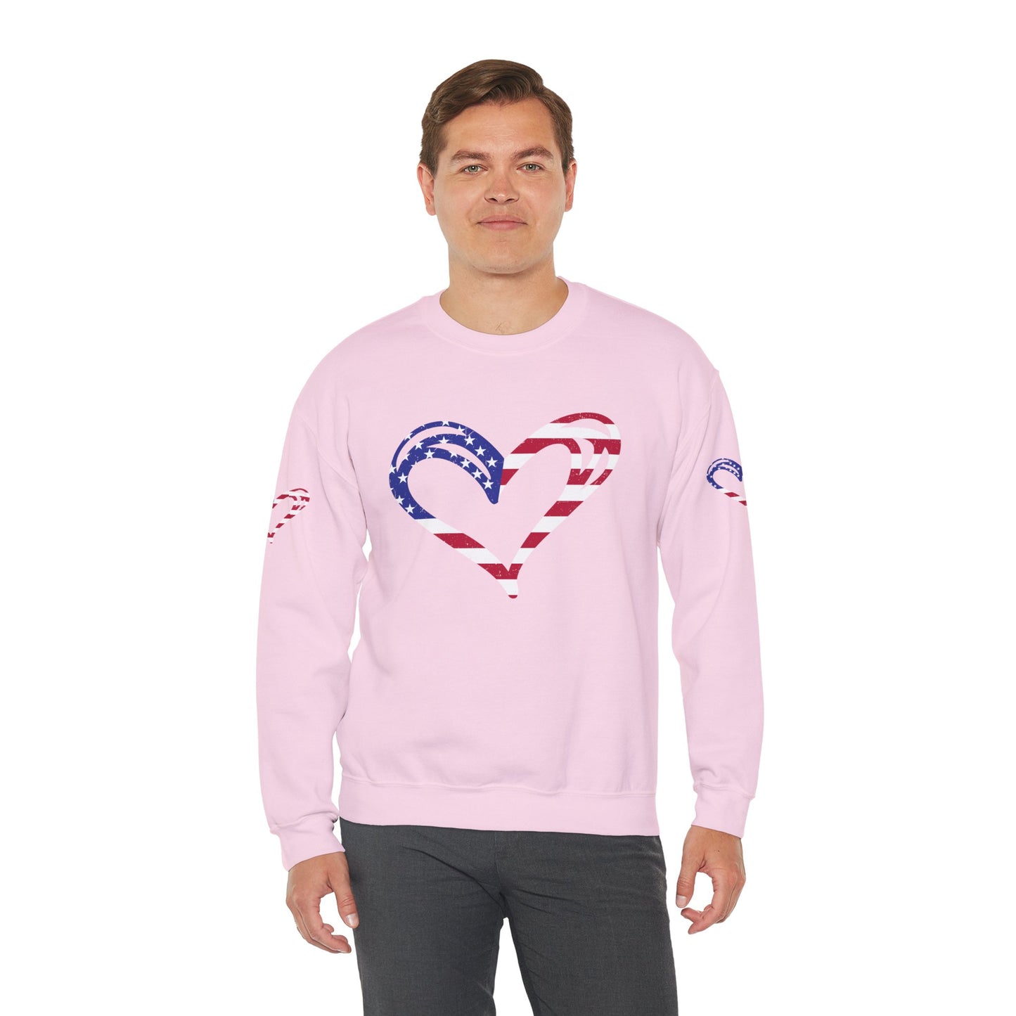 Princess Grace Patriotic Heart Sweatshirt Unisex Heavy Blend Crewneck with Candy Cane Design