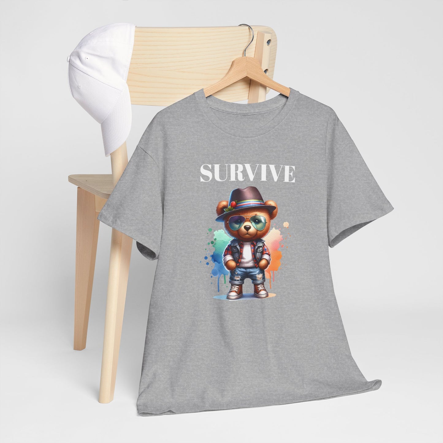 Princess Grace Survive Bear Unisex Heavy Cotton Tee Casual Graphic T-Shirt for Fun and Adventure Lovers