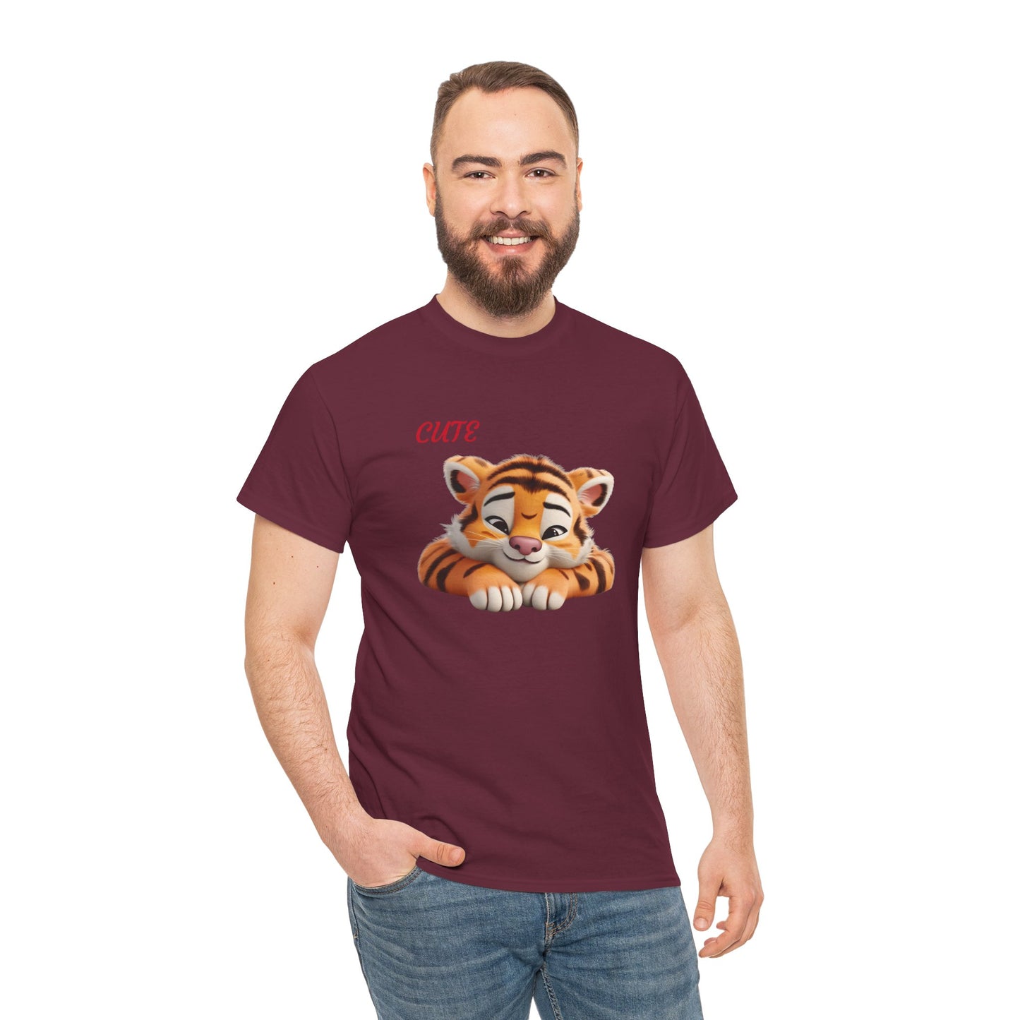 Princess Grace Cute Tiger Graphic Unisex Heavy Cotton Tee Perfect for Animal Lovers and Everyday Comfort