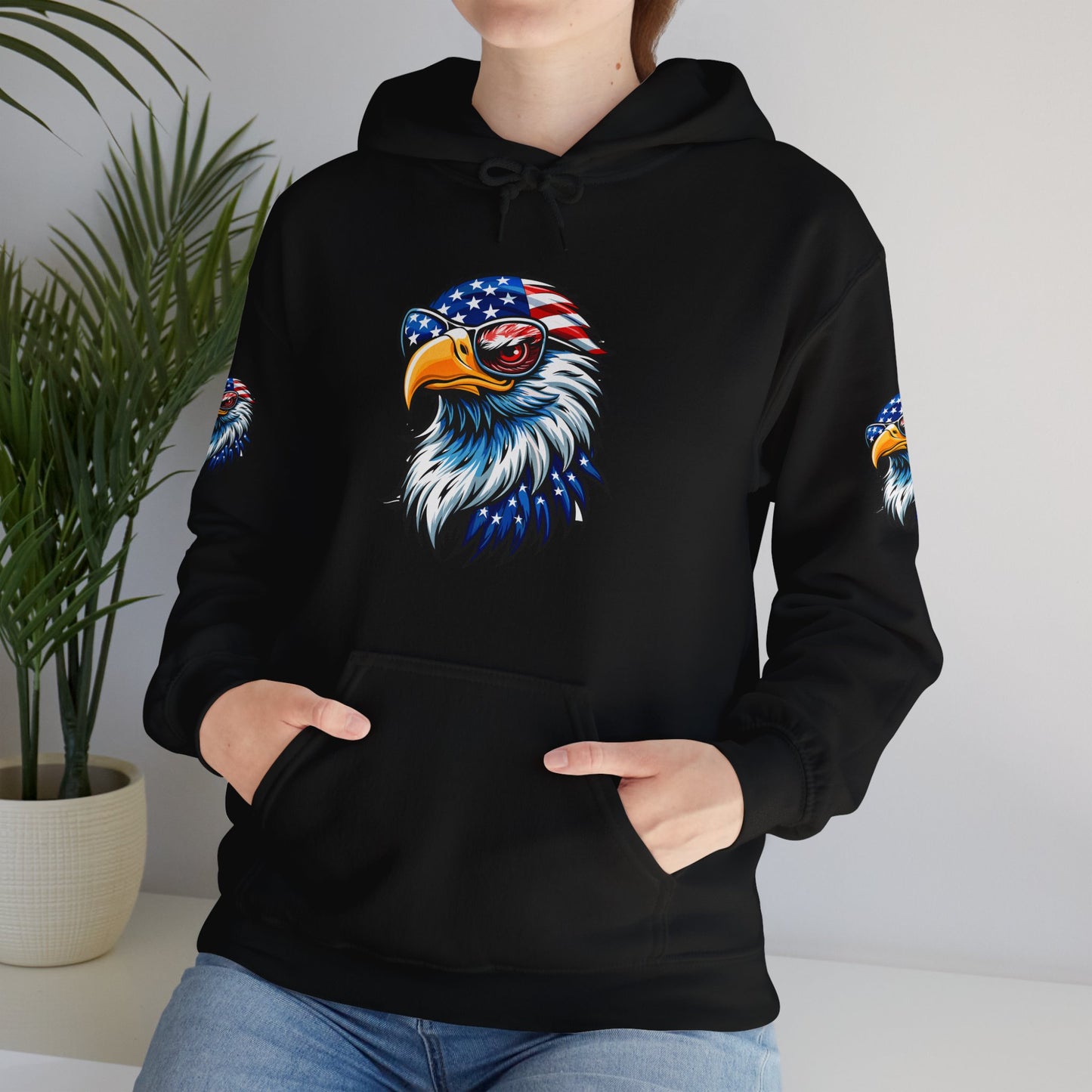 Princess Grace Patriotic Eagle Hoodie Unisex Heavy Blend Sweatshirt with USA Flag Design