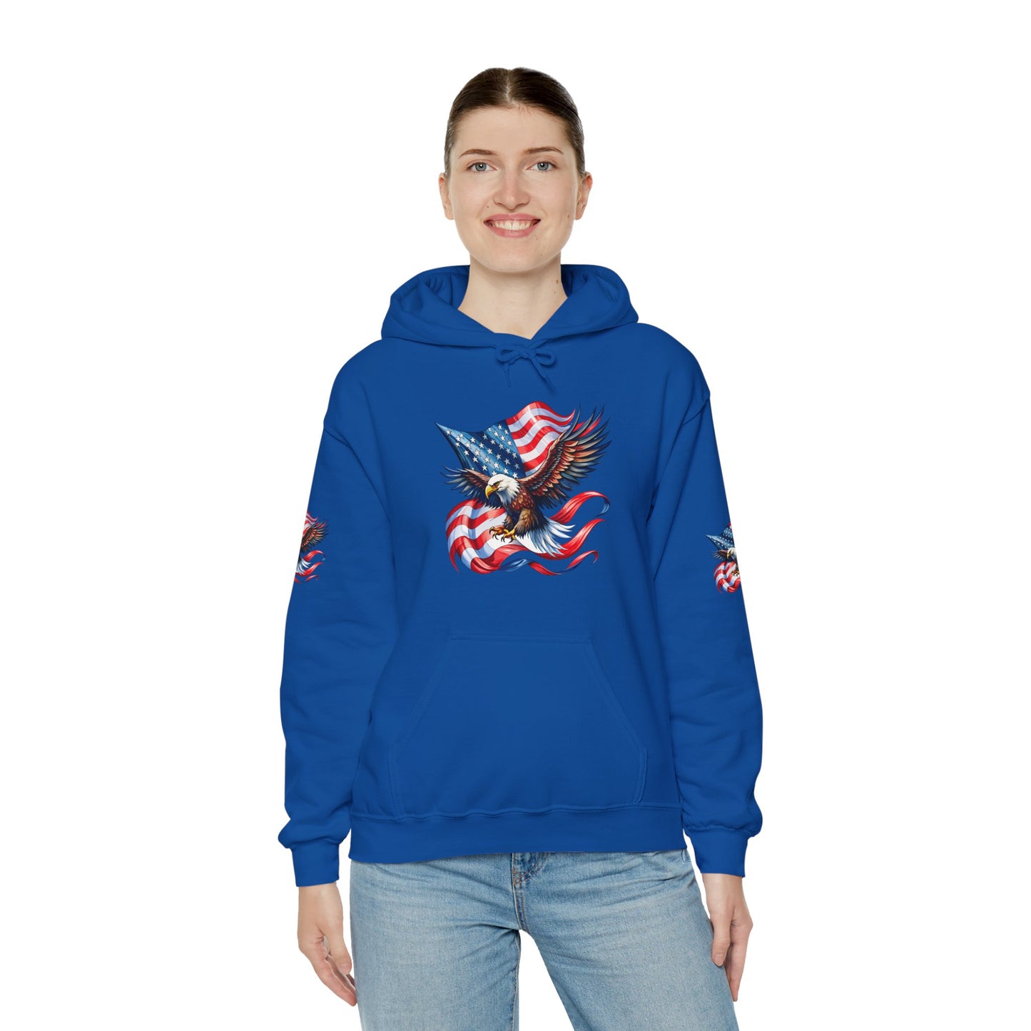 Princess Grace Patriotic Eagle Hoodie Unisex Heavy Blend Sweatshirt with American Flag Design