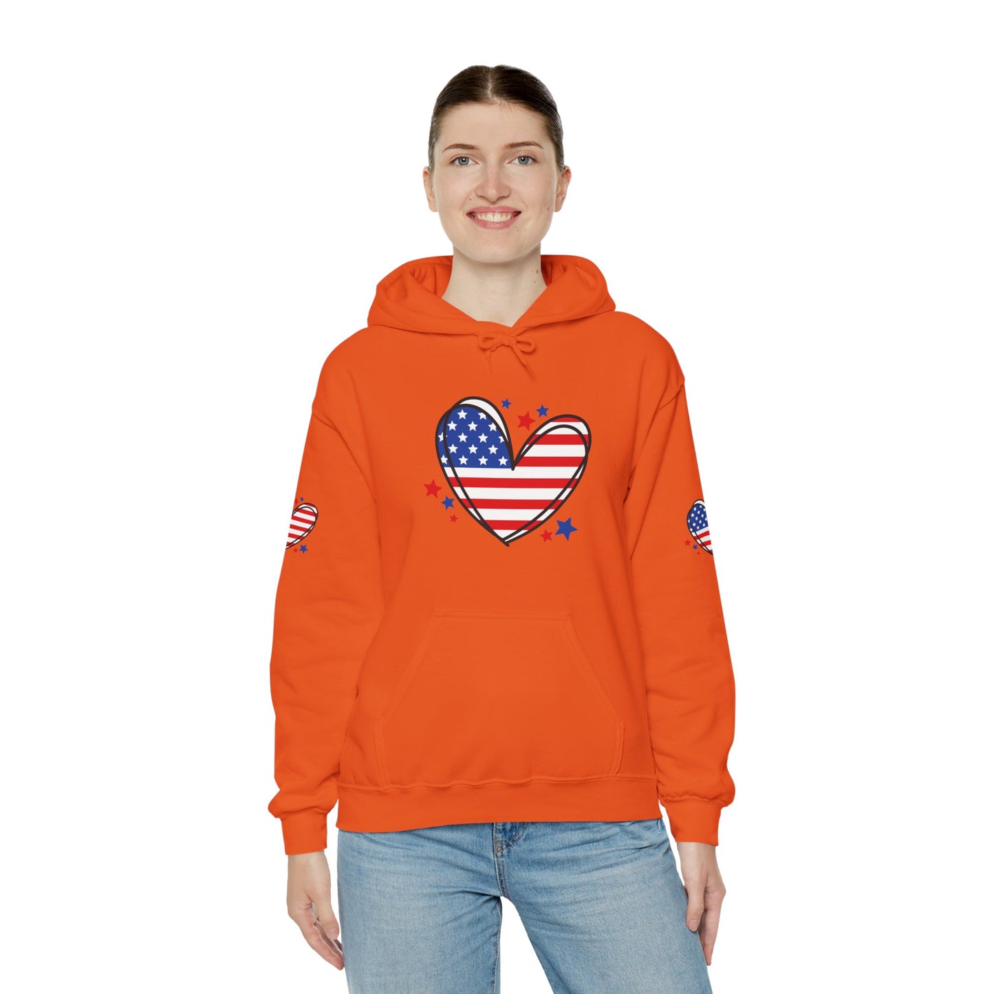 Princess Grace Patriotic Heart Hoodie Unisex Heavy Blend Hooded Sweatshirt for Independence Day & Year Round Love