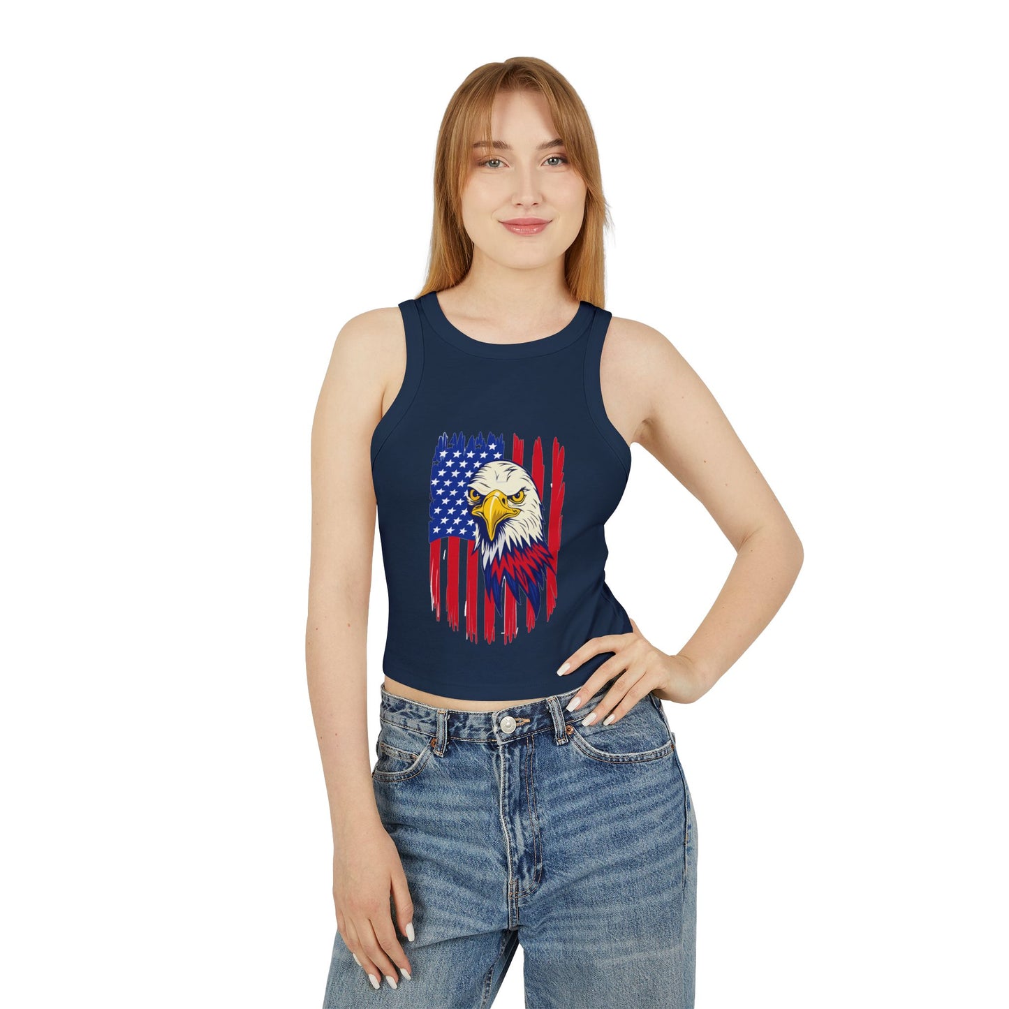 Princess Grace Patriotic Eagle Women's Racer Tank Top USA Flag Design
