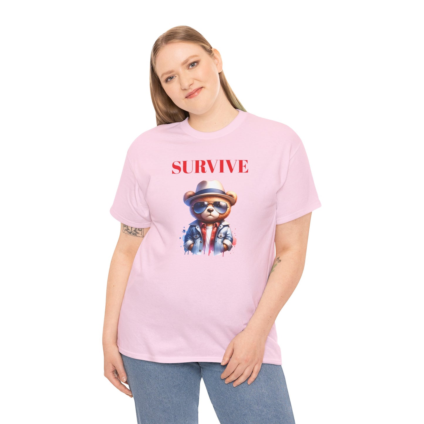 Princess Grace Survive Bear Unisex Heavy Cotton Tee Fun Graphic T-Shirt for Casual Wear