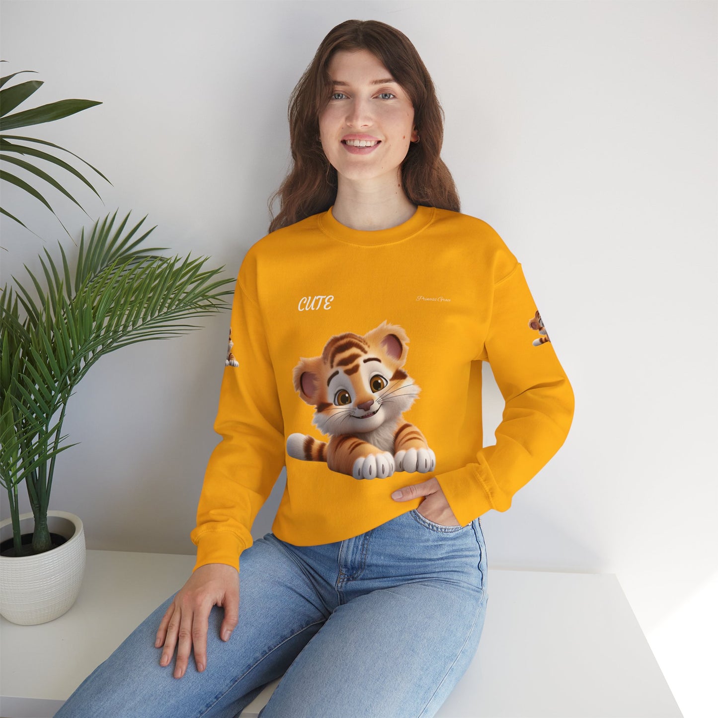 Princess Grace Cute Tiger Unisex Heavy Blen Crewneck Sweatshirt