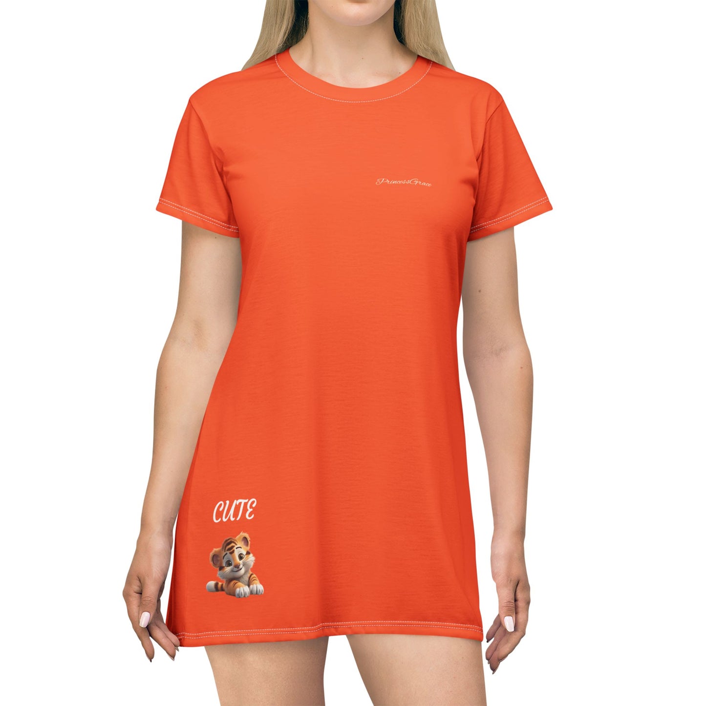 Princess Grace Cute Orange T-Shirt Dress for Casual Wear