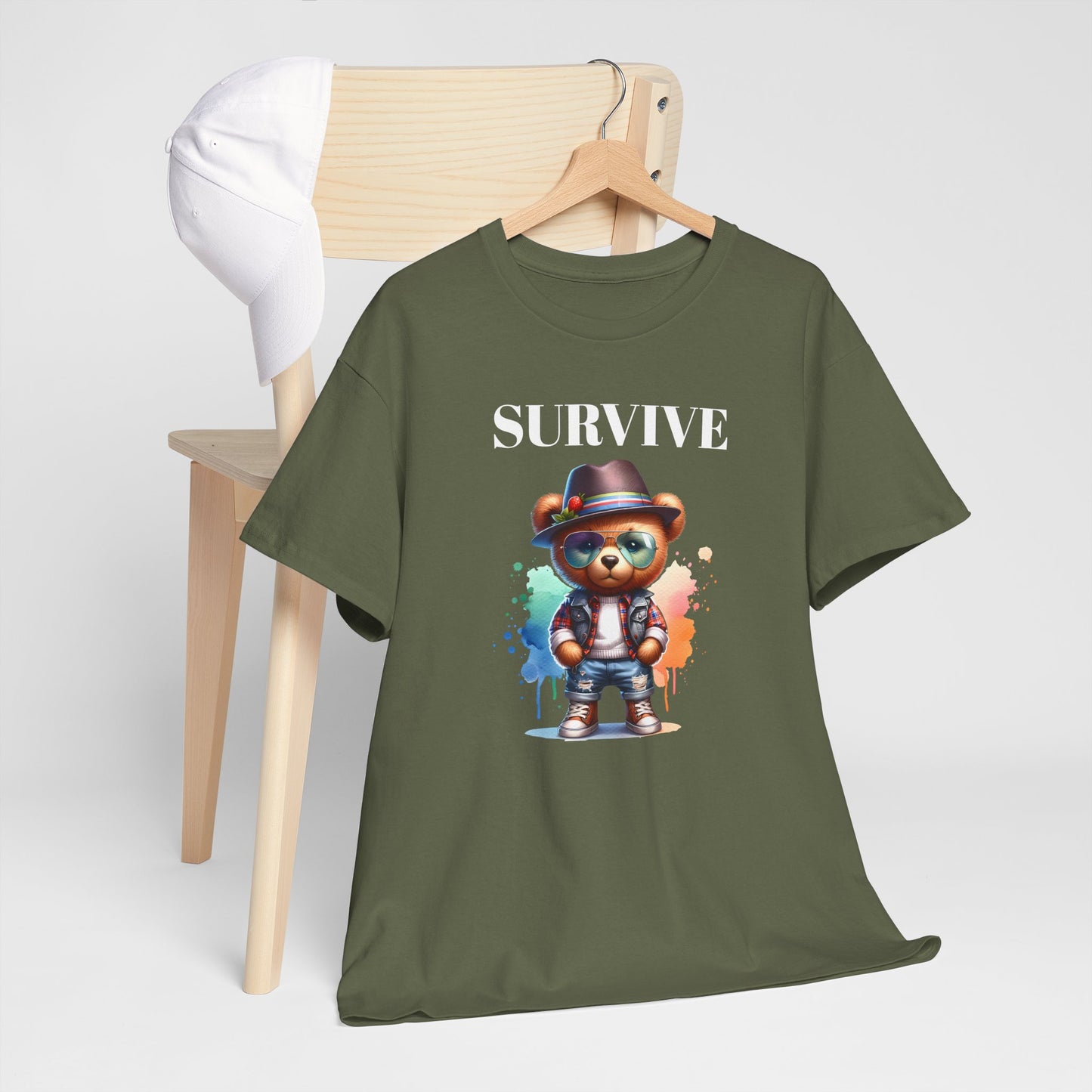 Princess Grace Survive Bear Unisex Heavy Cotton Tee Casual Graphic T-Shirt for Fun and Adventure Lovers