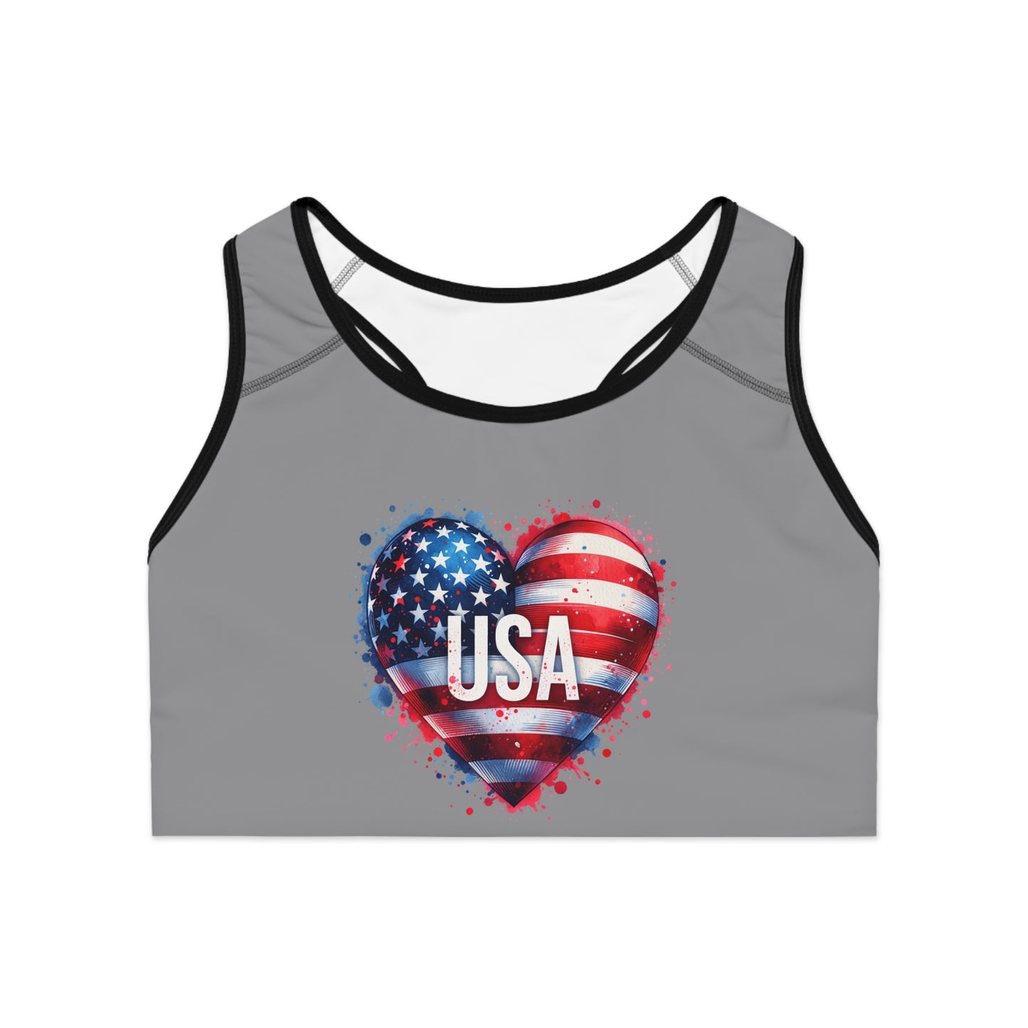 Princess Grace USA Heart Sports Bra Patriotic Activewear for Fitness Enthusiasts