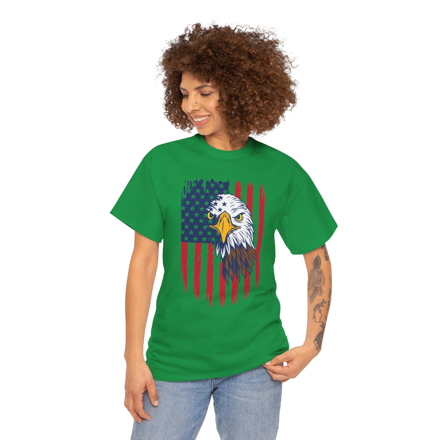 Princess Grace Eagle & American Flag Unisex Heavy Cotton Tee Patriotic Apparel for All Occasions