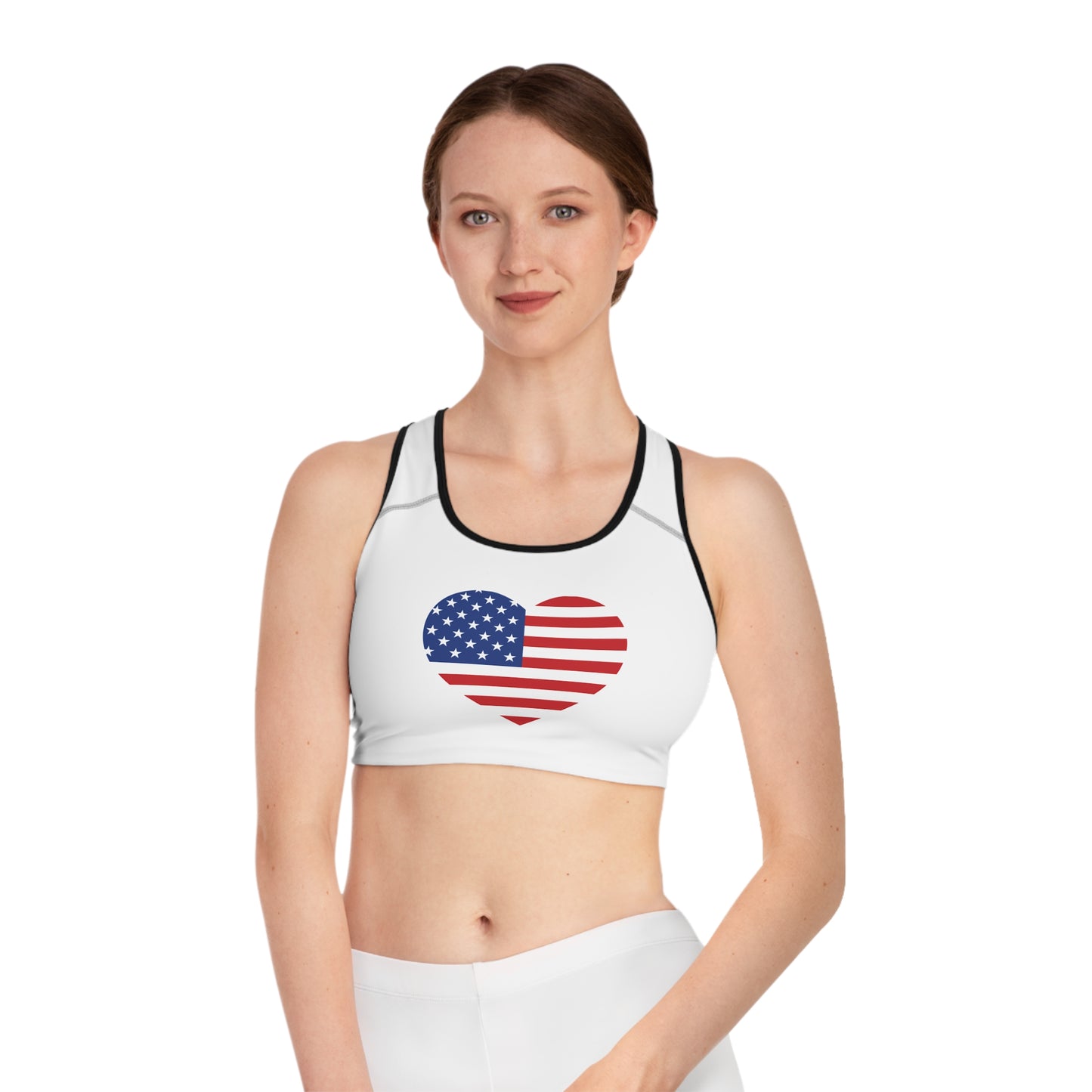 Princess Grace Patriotic Heart Sports Bra USA Design for Fitness and Independence Day