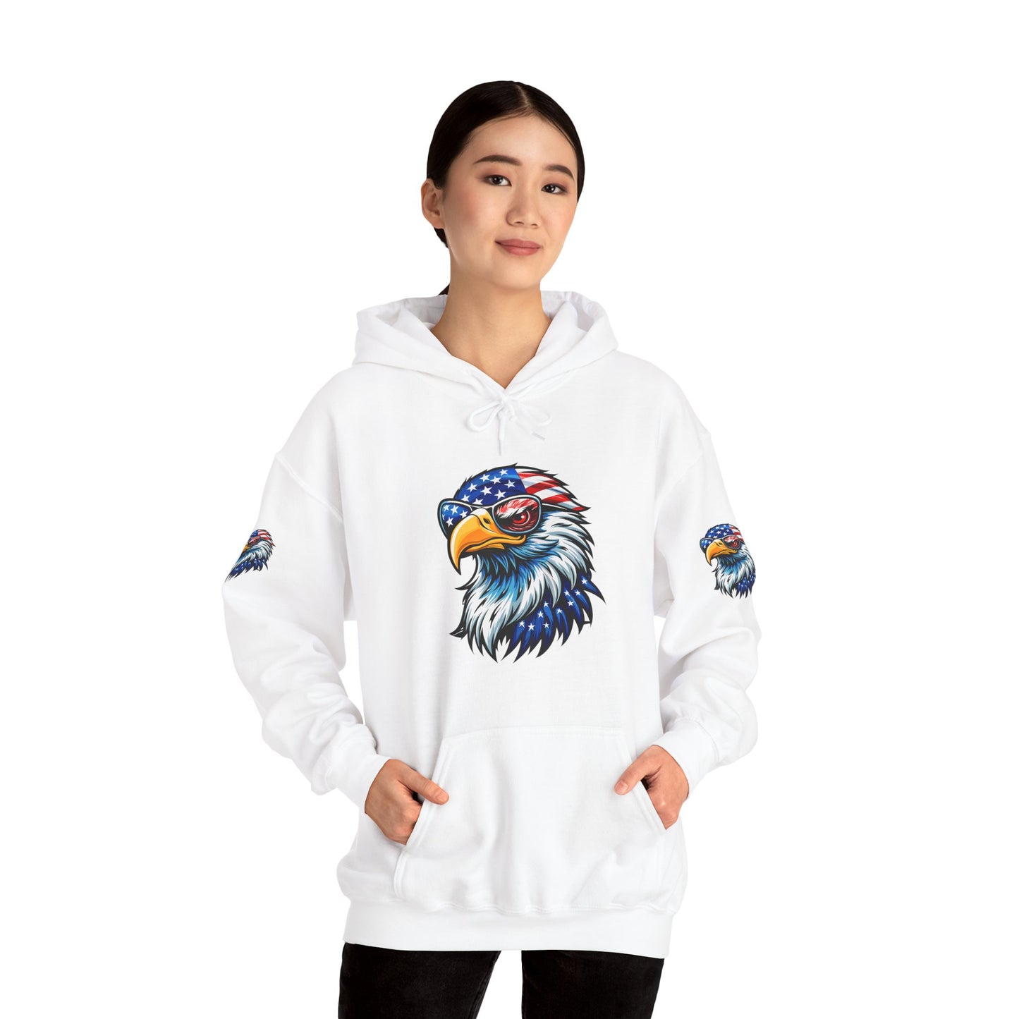 Princess Grace Patriotic Eagle Hoodie Unisex Heavy Blend Sweatshirt with USA Flag Design