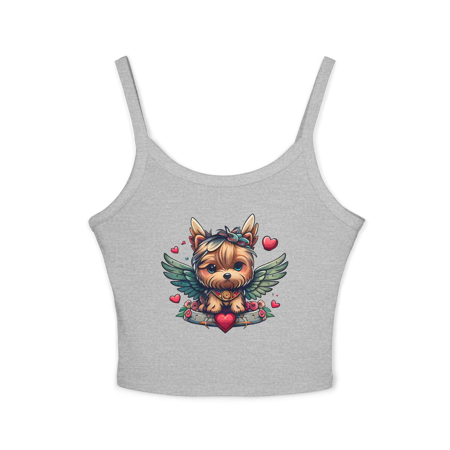 Princess Grace Adorable Yorkie Angel Women's Spaghetti Strap Tank Top Cute Dog Graphic