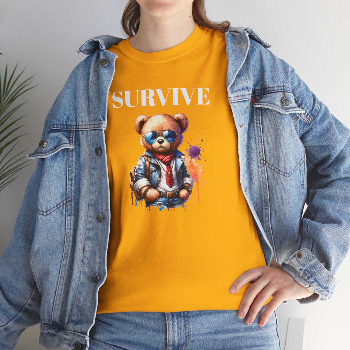 Princess Grace Survive Graphic Unisex Heavy Cotton Tee Streetwear Style with Bear Design