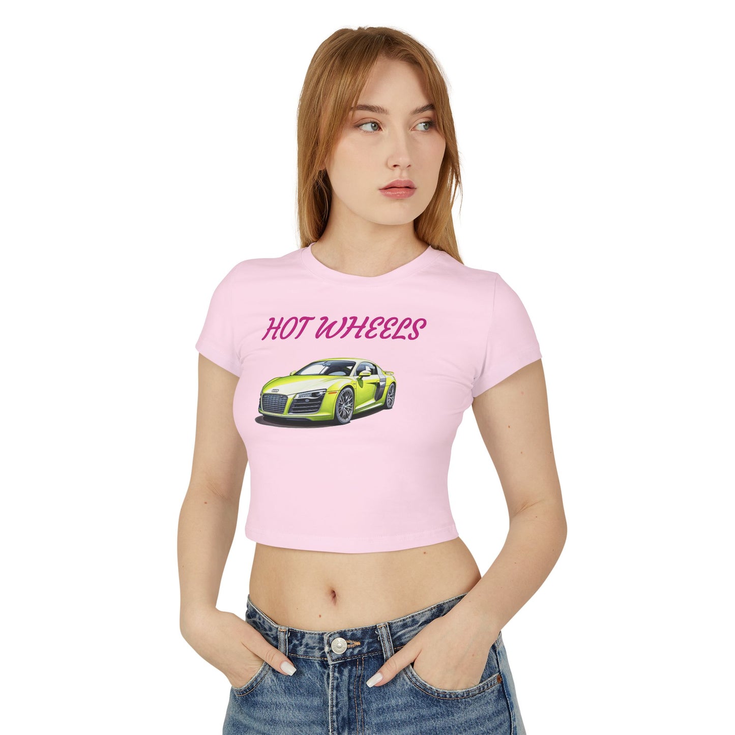 Princess Grace Hot Wheels Women's Baby Tee Trendy Car Graphic Shirt for Auto Enthusiasts