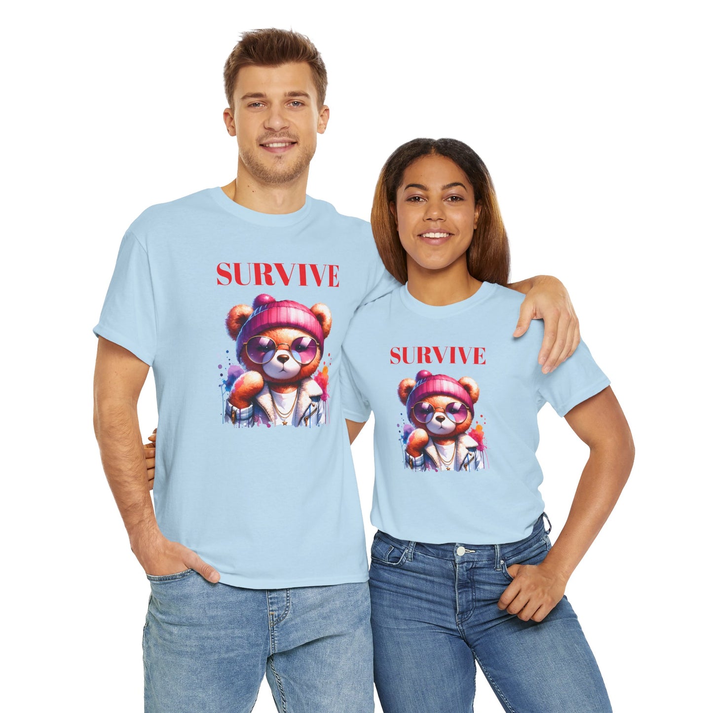 Princess Grace Survive Unisex Heavy Cotton Tee Colorful Bear Design T-Shirt
