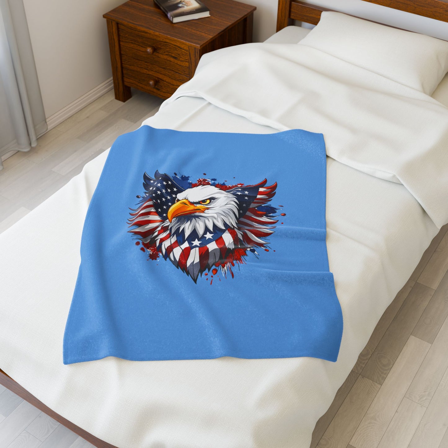 Princess Grace Patriotic Velveteen Plush Blanket with Eagle Design
