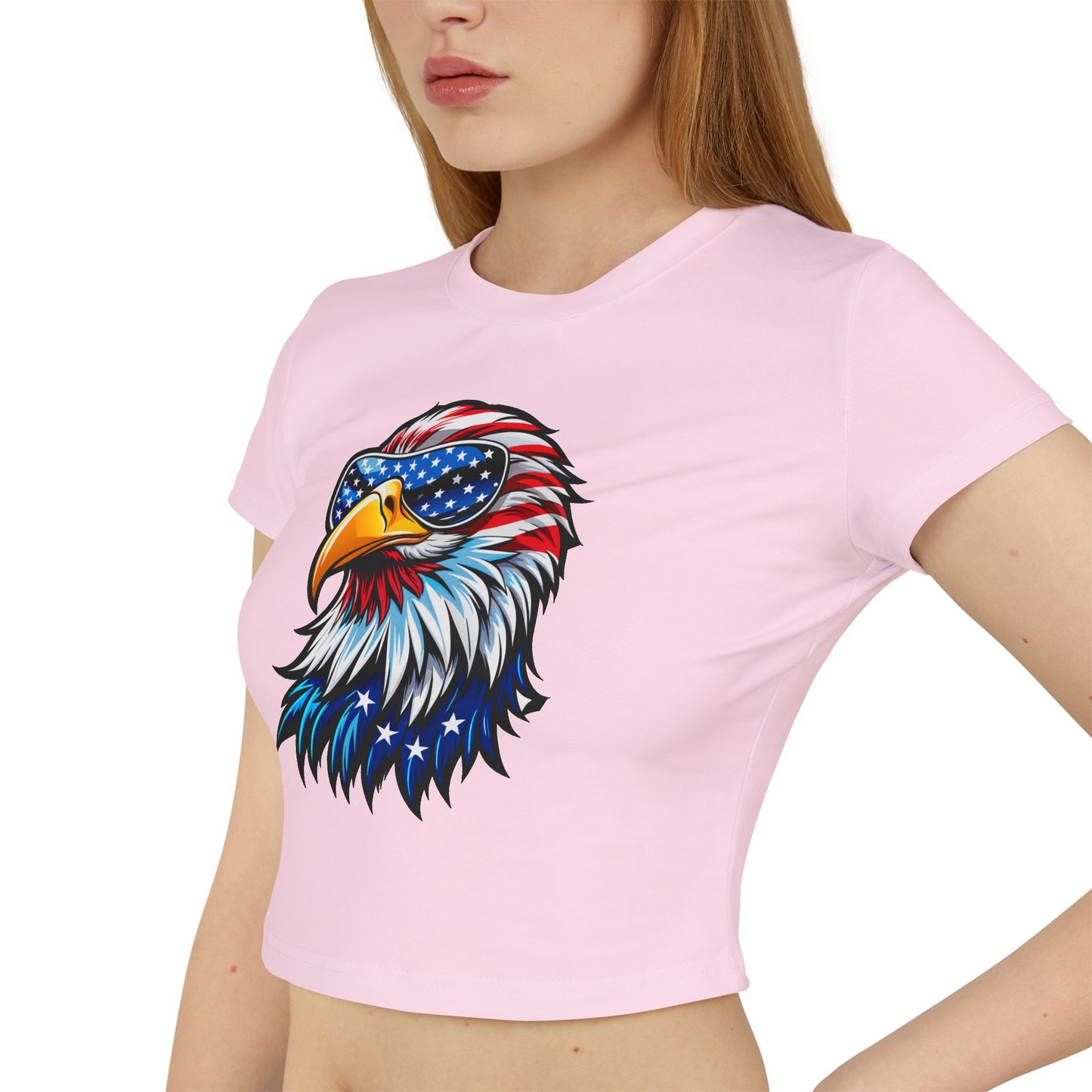 Princess Grace Patriotic Eagle Women's Baby Tee USA Flag Design