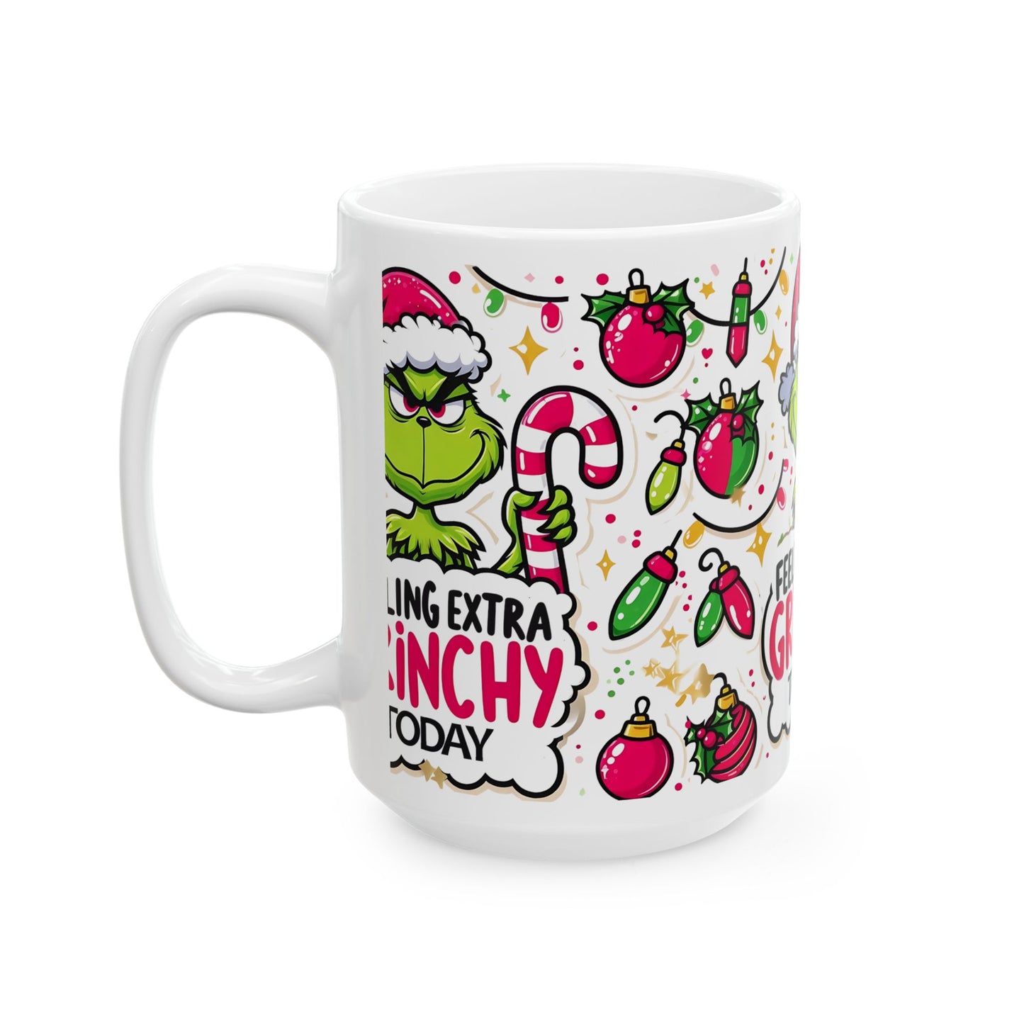 Princess Grace Grinchy Holiday Ceramic Mug Perfect for Christmas Cheer