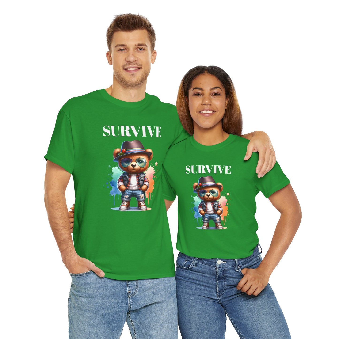 Princess Grace Survive Bear Unisex Heavy Cotton Tee Casual Graphic T-Shirt for Fun and Adventure Lovers