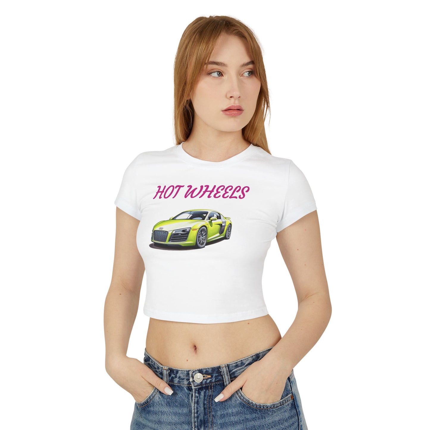 Princess Grace Hot Wheels Women's Baby Tee Trendy Car Graphic Shirt for Auto Enthusiasts