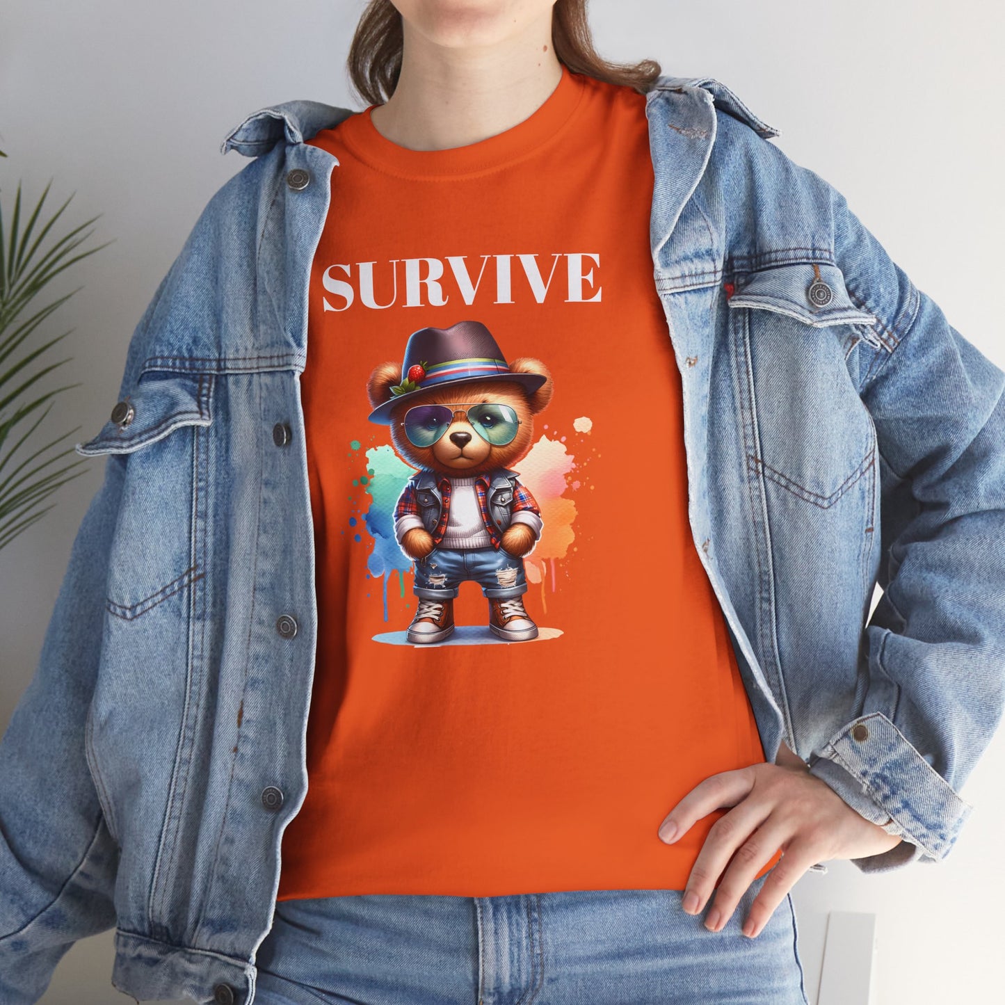 Princess Grace Survive Bear Unisex Heavy Cotton Tee Casual Graphic T-Shirt for Fun and Adventure Lovers