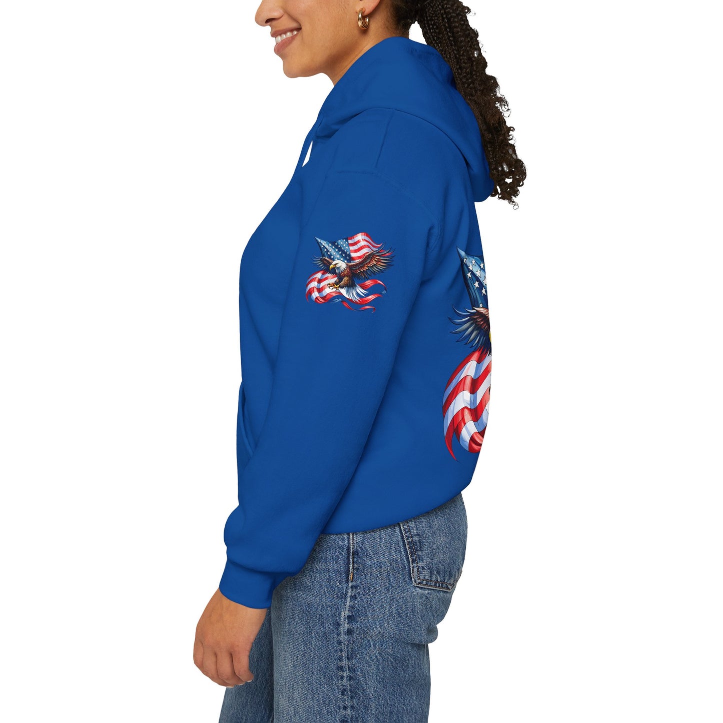 Princess Grace Patriotic Eagle Hoodie Unisex Heavy Blend Sweatshirt with American Flag Design