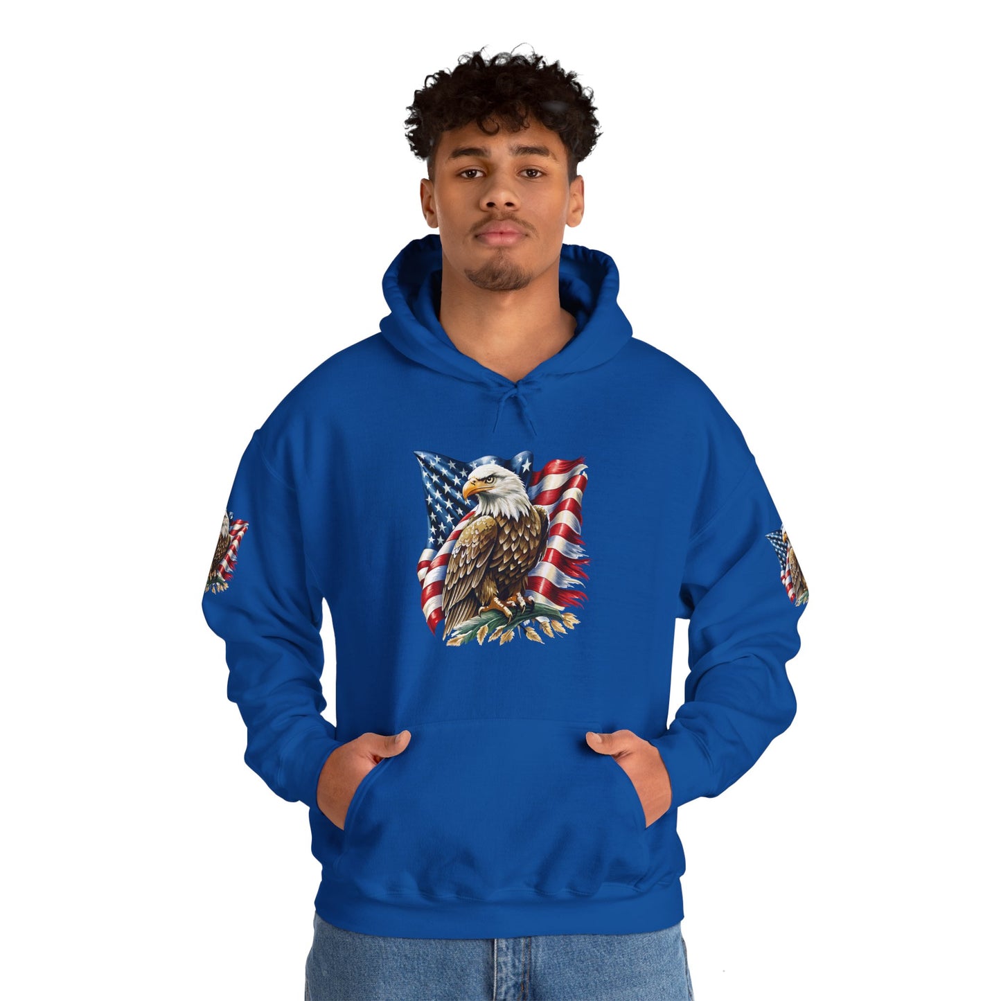 Princess Grace Patriotic Eagle Hooded Sweatshirt Unisex Heavy Blend Perfect for Memorial Day & Independence Day