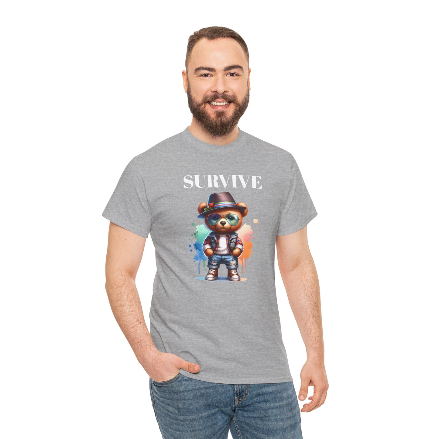 Princess Grace Survive Bear Unisex Heavy Cotton Tee Casual Graphic T-Shirt for Fun and Adventure Lovers