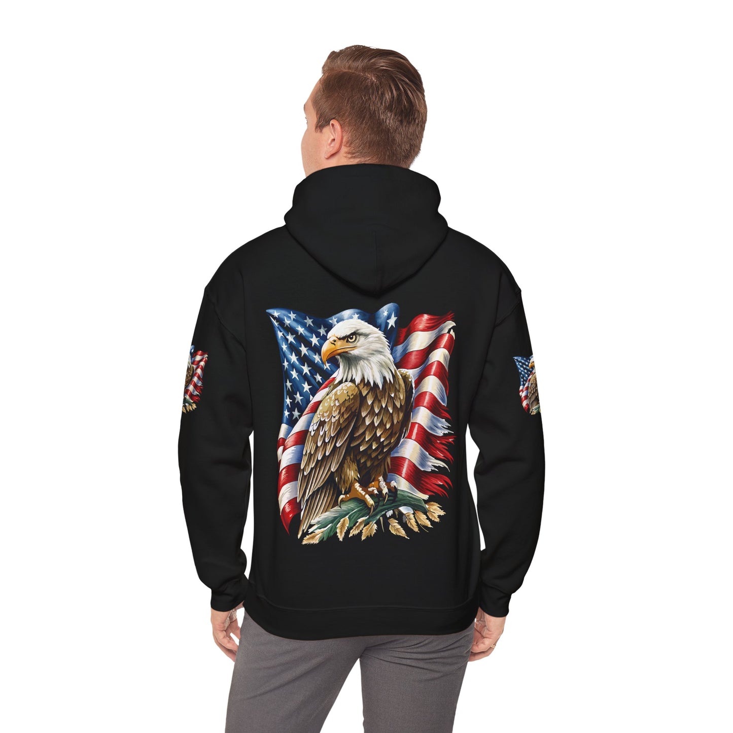 Princess Grace Patriotic Eagle Hooded Sweatshirt Unisex Heavy Blend Perfect for Memorial Day & Independence Day