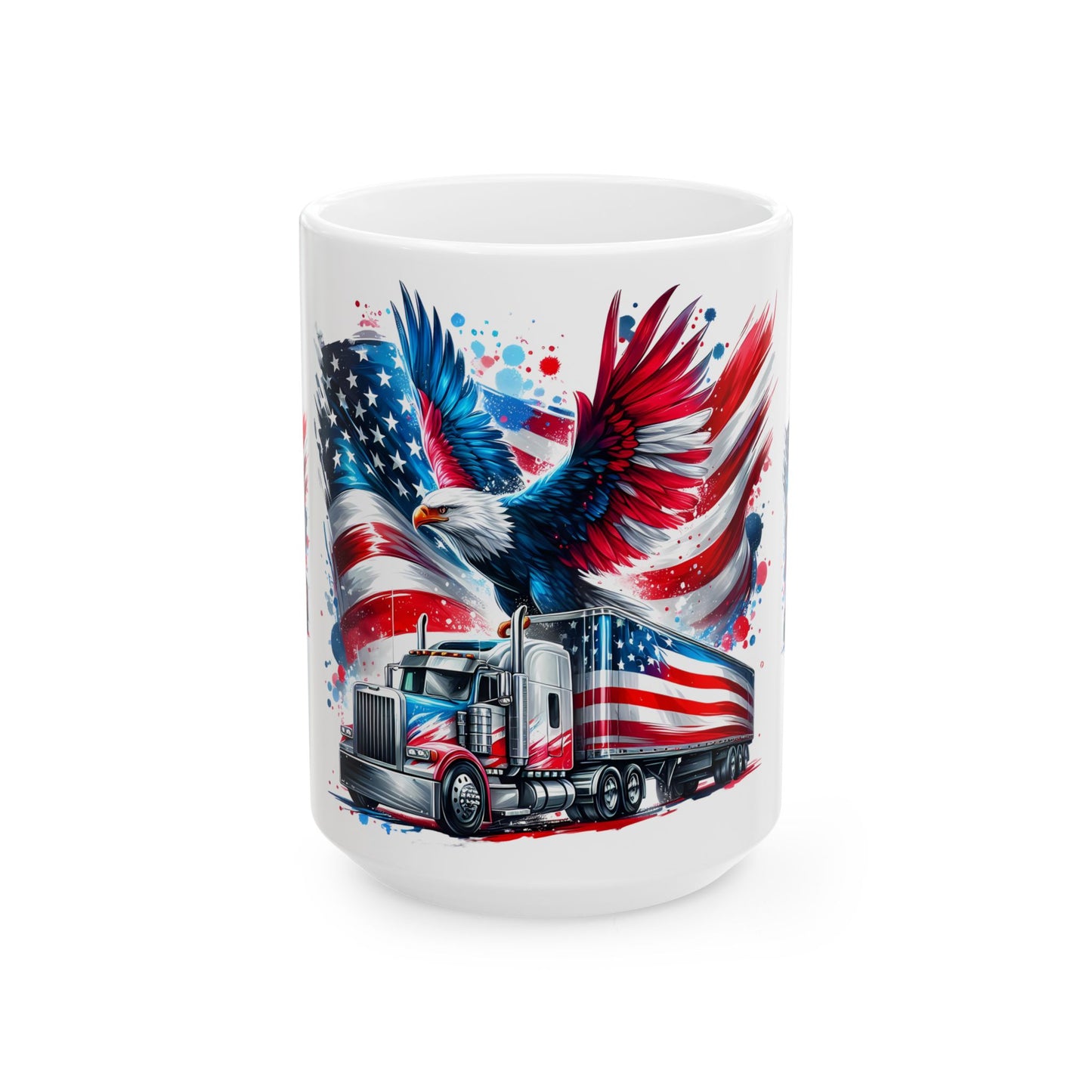 Princess Grace Patriotic Eagle Truck Ceramic Mug 11oz & 15oz Perfect for Veterans & Truck Enthusiasts