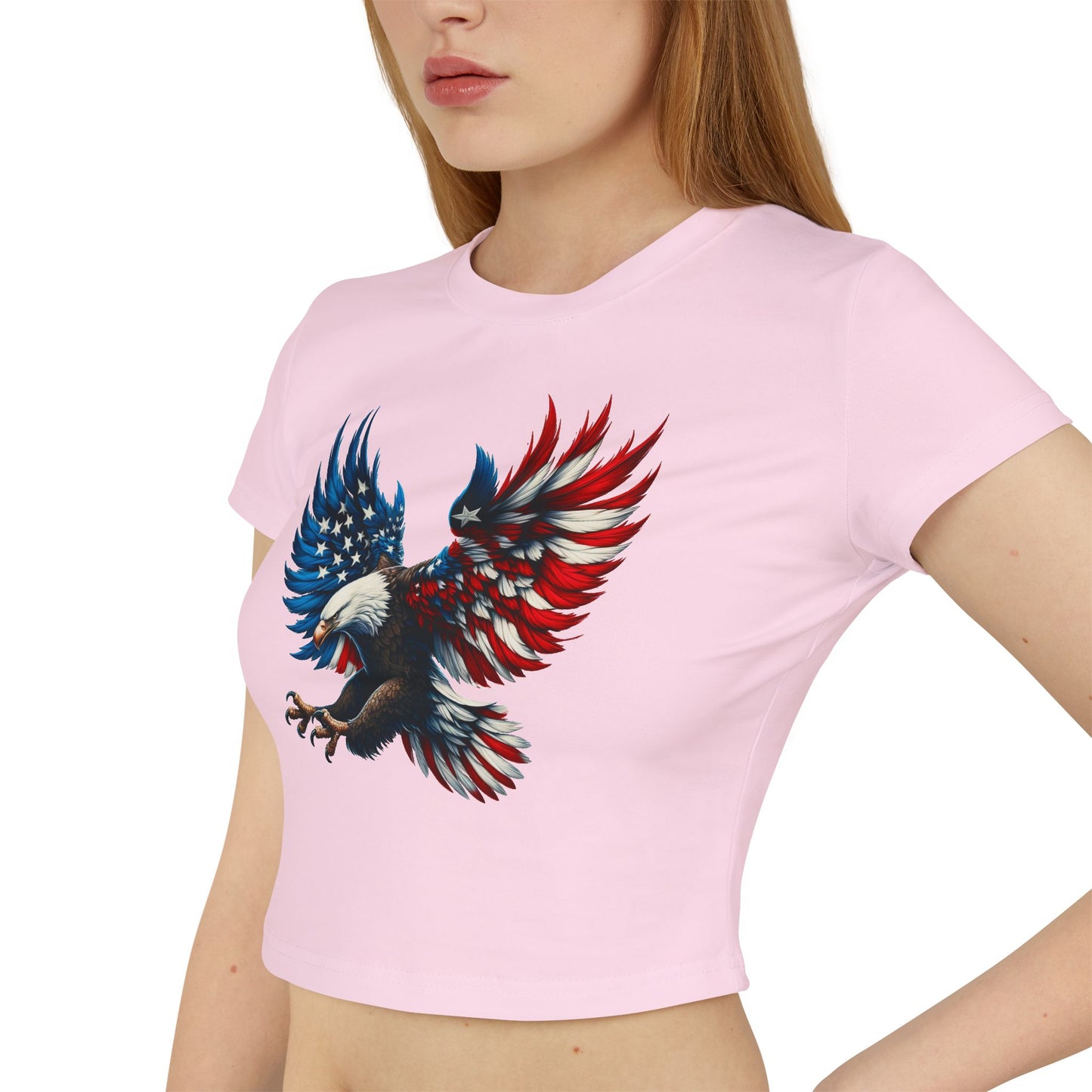 Princess Grace Patriotic Women's Baby Tee with Eagle and USA Print