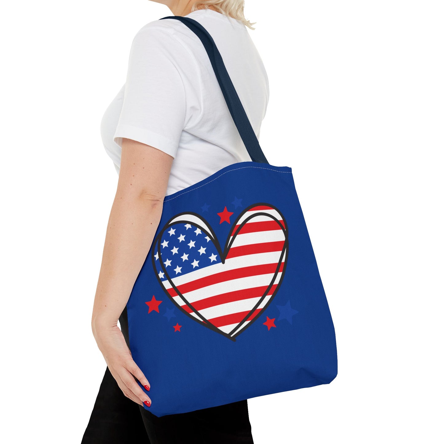 Princess Grace Patriotic Heart Tote Bag USA Flag Design for Independence Day