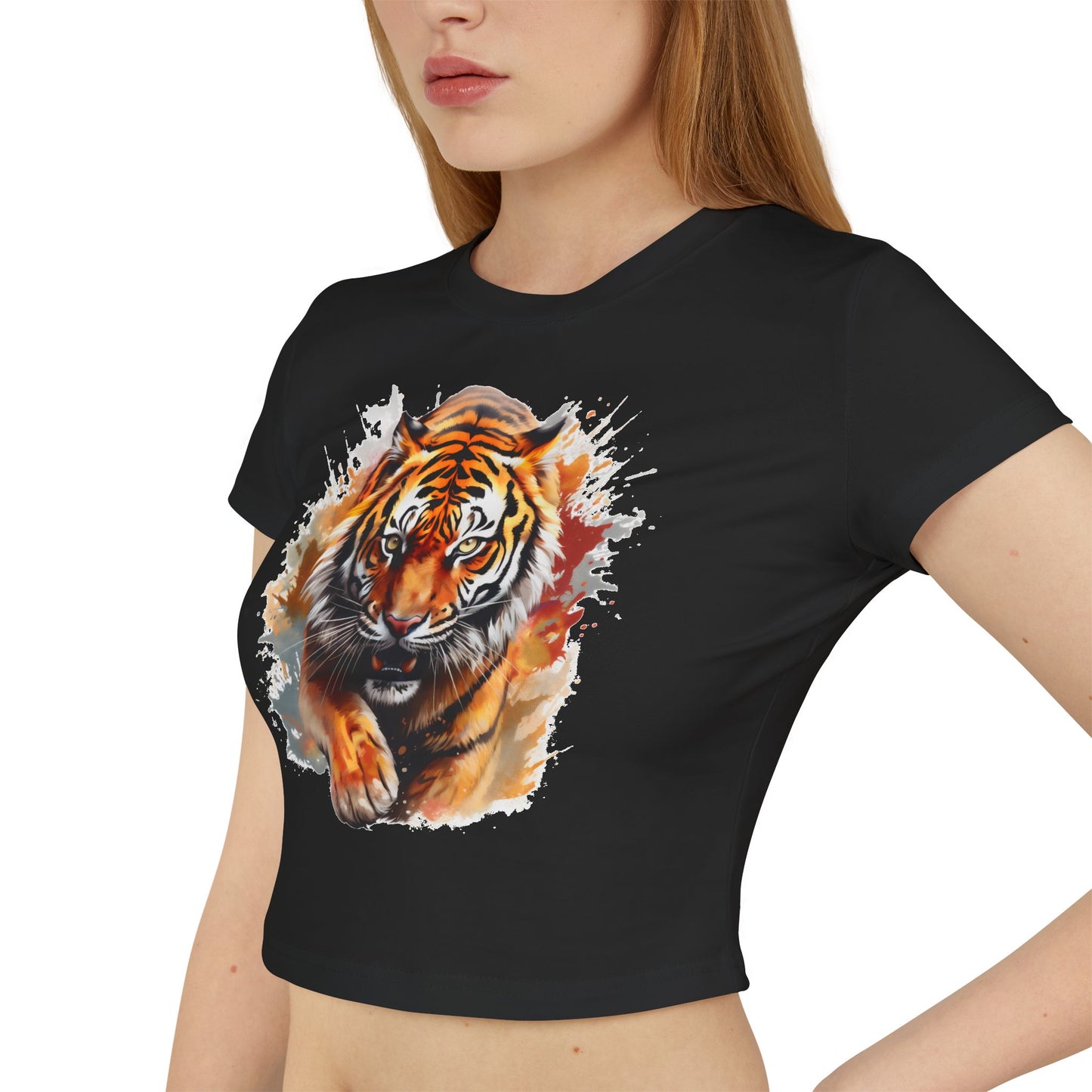 Princess Grace Fierce Tiger Women's Baby Tee Cute Graphic Shirt for Animal Lovers